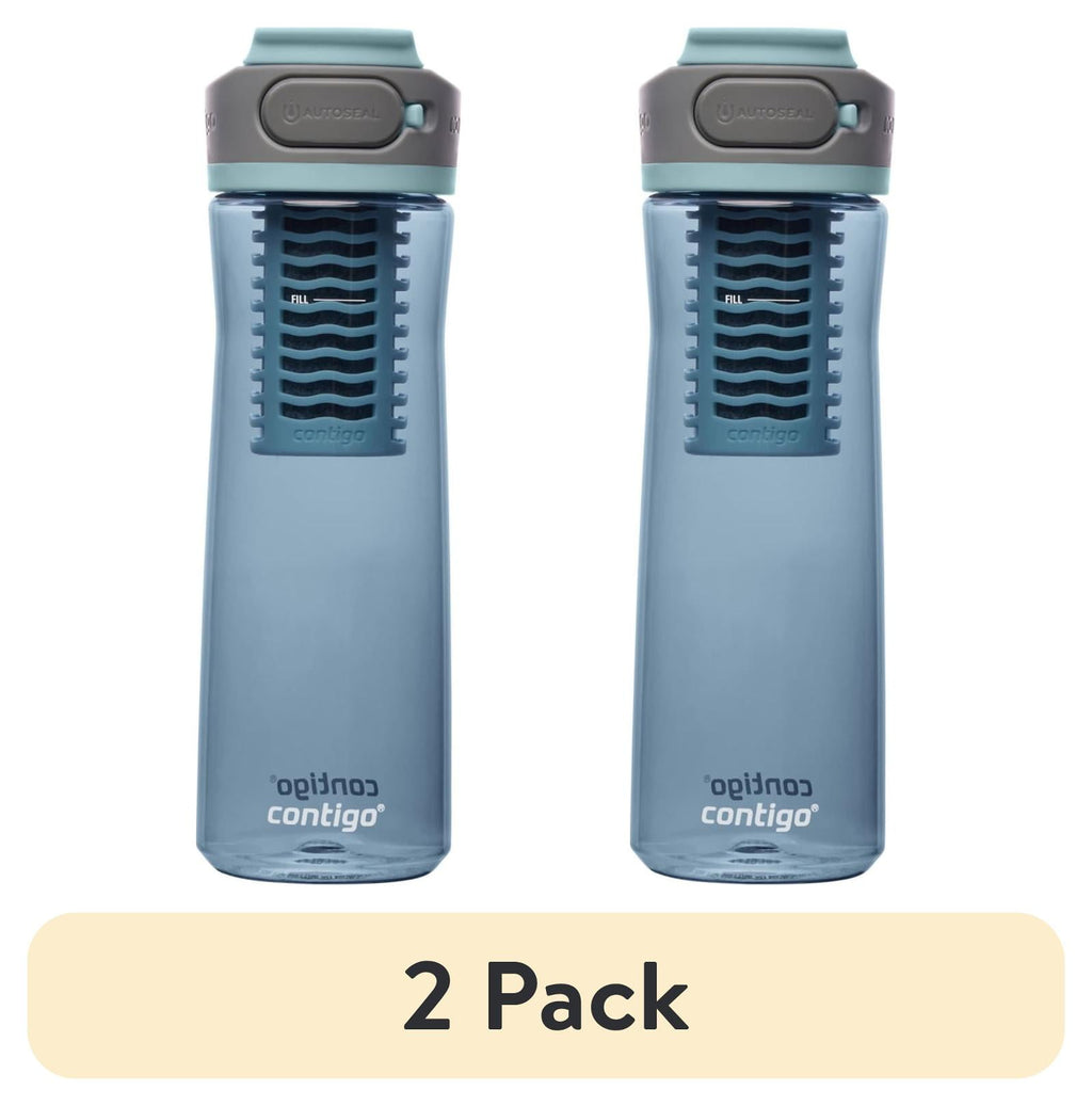 (2 pack) Contigo Clybourn Plastic FreeFlow Filter Water Bottle with AUTOSEAL Lid 24 oz., Dark Ice, with Replacable Filter - Pick 191