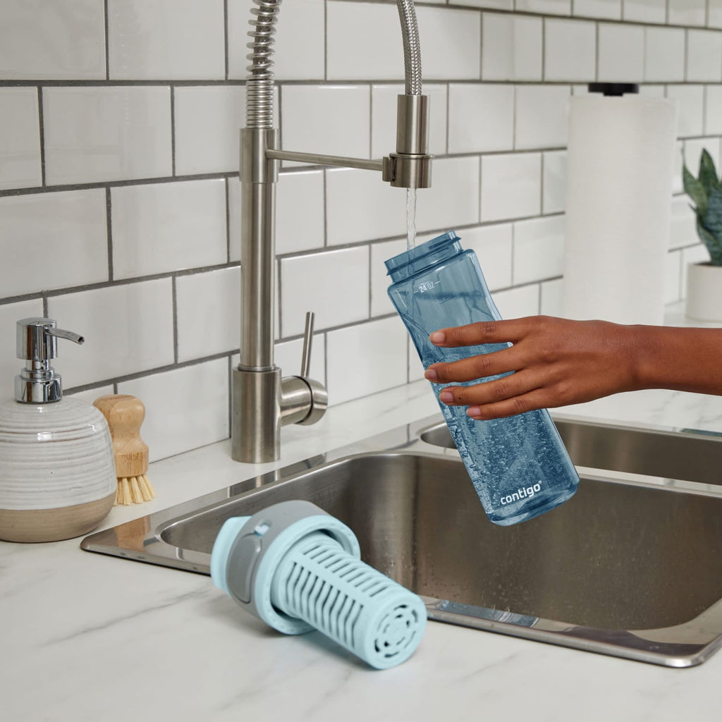 (2 pack) Contigo Clybourn Plastic FreeFlow Filter Water Bottle with AUTOSEAL Lid 24 oz., Dark Ice, with Replacable Filter - Pick 191