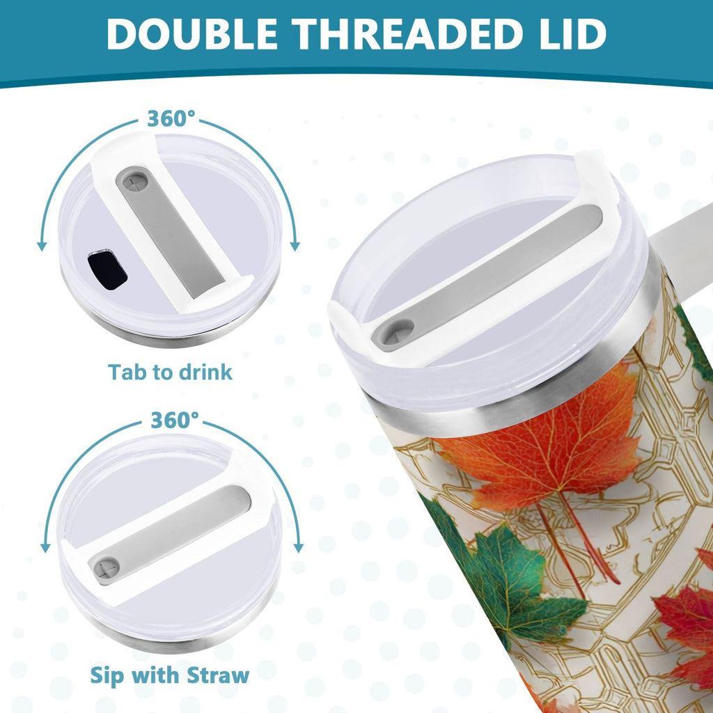 30 oz Insulated Stainless Steel Tumbler Double Wall Stainless Steel Tumbler with 2-Way Drinking Green and Red Maple Leaves - Pick 120