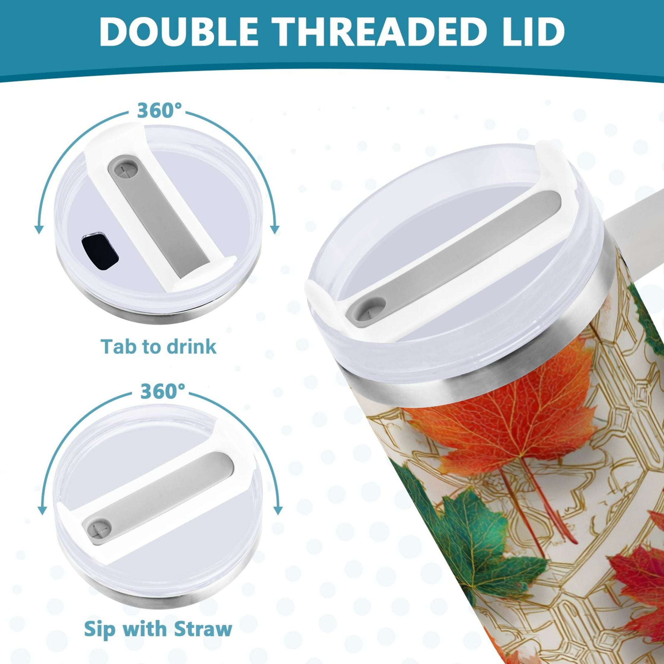 30 oz Insulated Stainless Steel Tumbler Double Wall Stainless Steel Tumbler with 2-Way Drinking Green and Red Maple Leaves - Pick 120