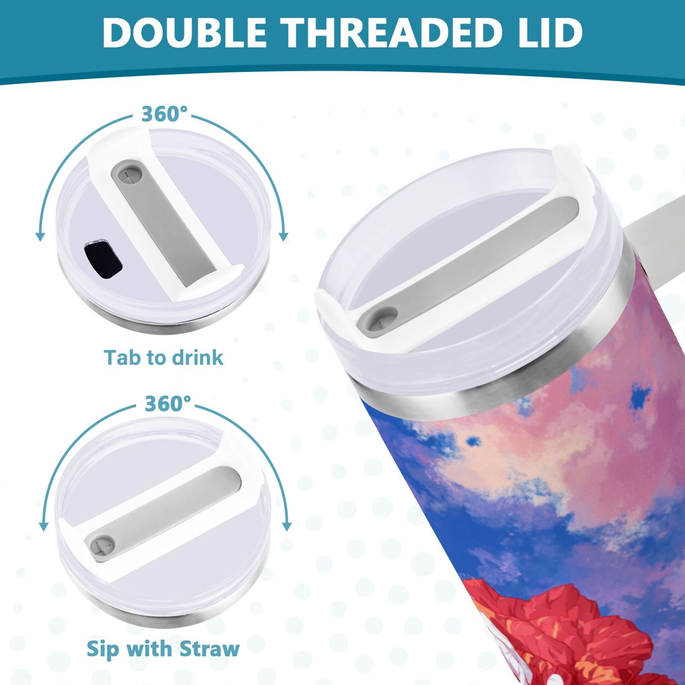 30 oz Insulated Stainless Steel Tumbler Double Wall Stainless Steel Tumbler with 2-Way Drinking Rose with Flag Pattern - Pick 745