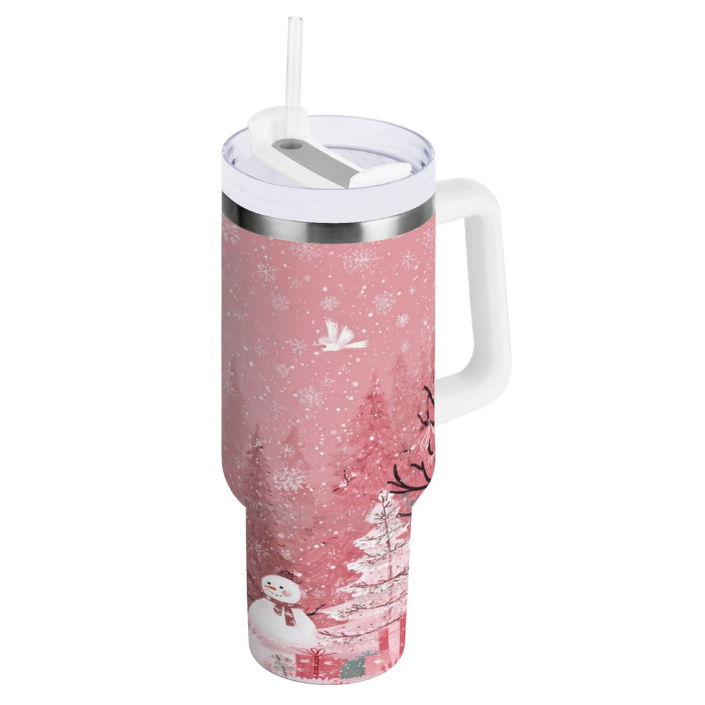 40 oz Insulated Stainless Steel Tumbler Double Wall Stainless Steel Tumbler with 2-Way Drinking Christmas Forest with Snowmen - Pick 714
