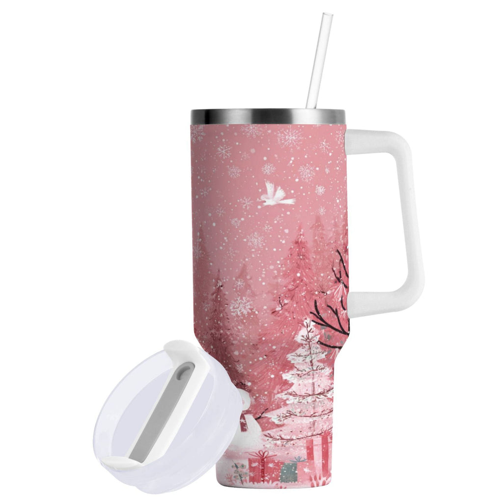 40 oz Insulated Stainless Steel Tumbler Double Wall Stainless Steel Tumbler with 2-Way Drinking Christmas Forest with Snowmen - Pick 714