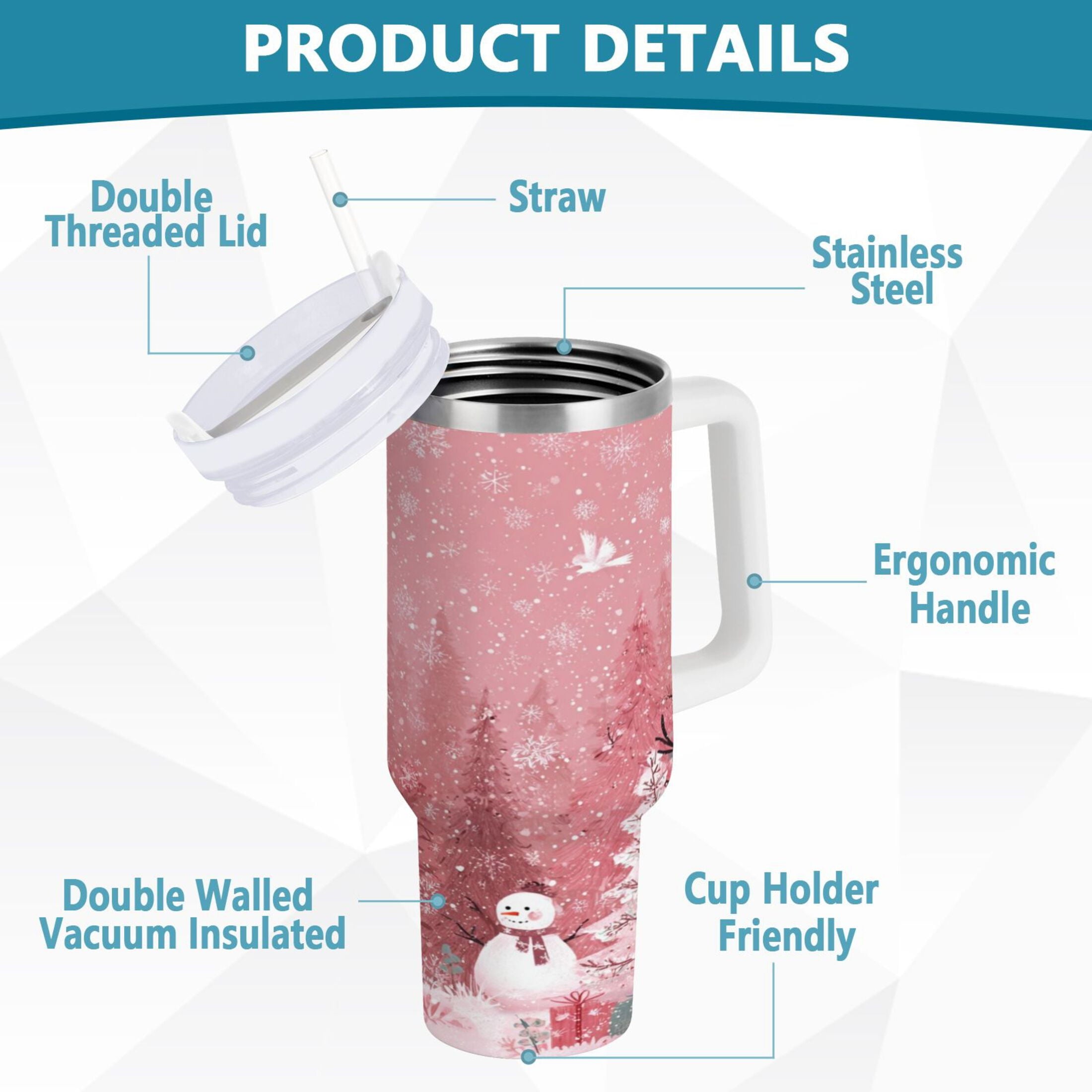 40 oz Insulated Stainless Steel Tumbler Double Wall Stainless Steel Tumbler with 2-Way Drinking Christmas Forest with Snowmen - Pick 714