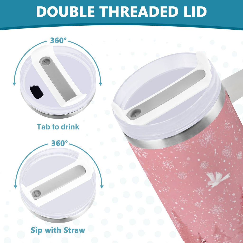40 oz Insulated Stainless Steel Tumbler Double Wall Stainless Steel Tumbler with 2-Way Drinking Christmas Forest with Snowmen - Pick 714