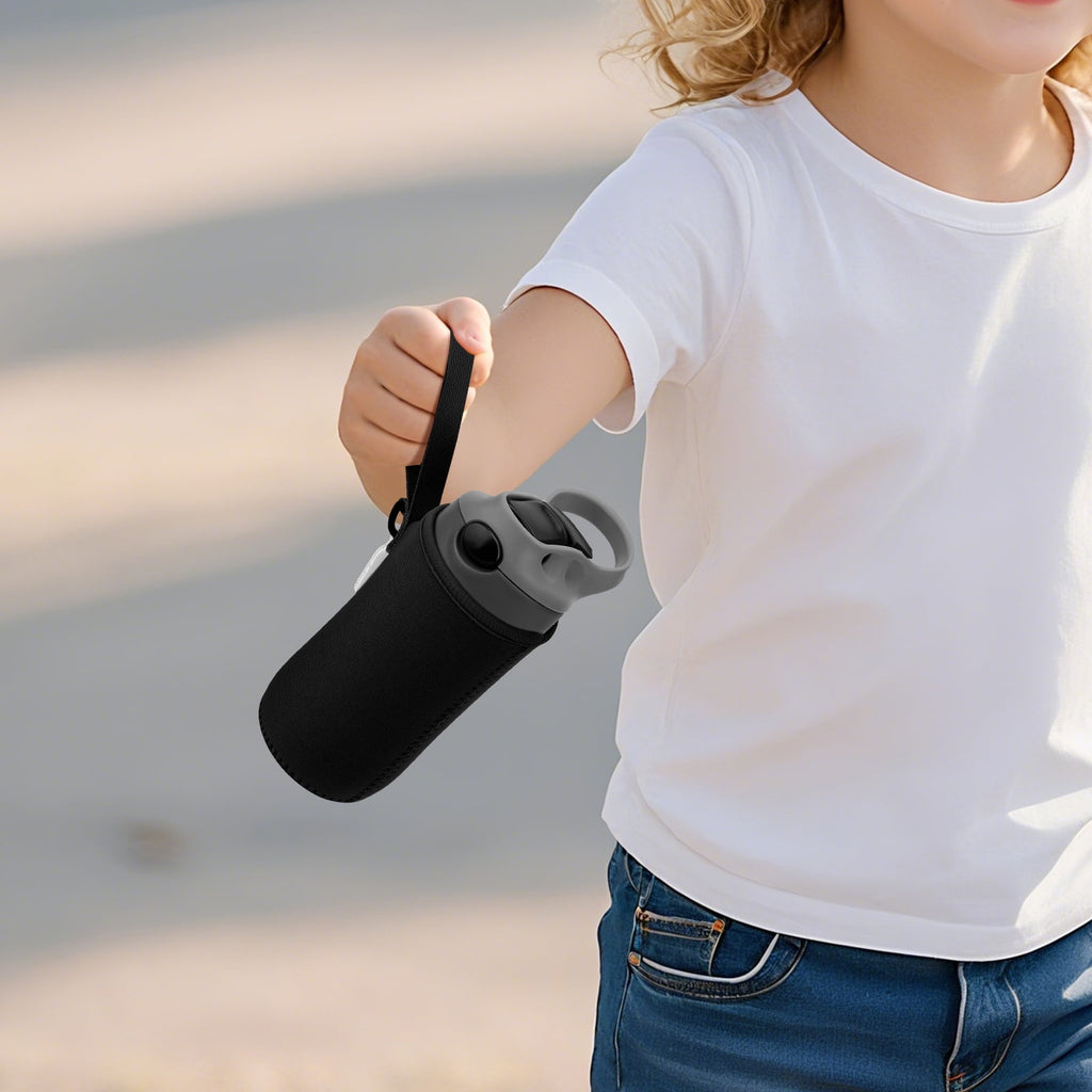 Linkidea Water Bottle Sleeve Compatible with Contigo Aubrey Tritan 14oz, Steel 13oz Kids Bottle, Waterbottle Holder Bag with Name Tag, Black - Pick 302