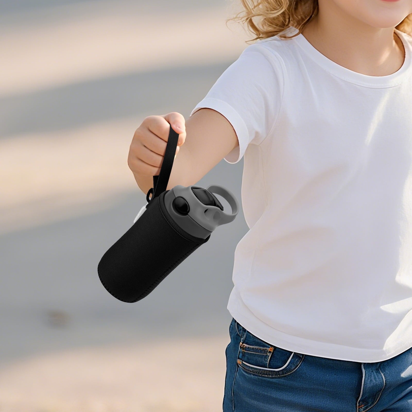 Linkidea Water Bottle Sleeve Compatible with Contigo Aubrey Tritan 14oz, Steel 13oz Kids Bottle, Waterbottle Holder Bag with Name Tag, Black - Pick 302