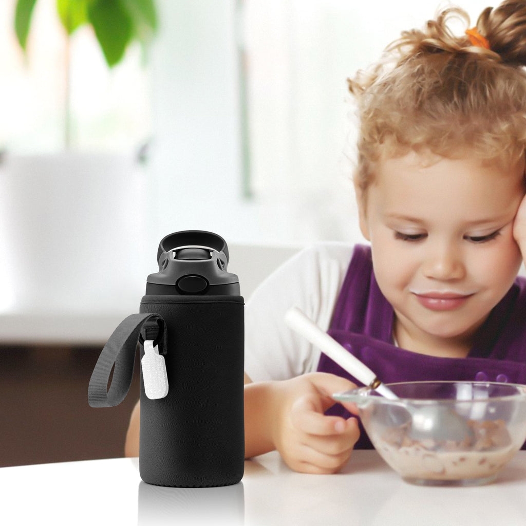 Linkidea Water Bottle Sleeve Compatible with Contigo Aubrey Tritan 14oz, Steel 13oz Kids Bottle, Waterbottle Holder Bag with Name Tag, Black - Pick 302