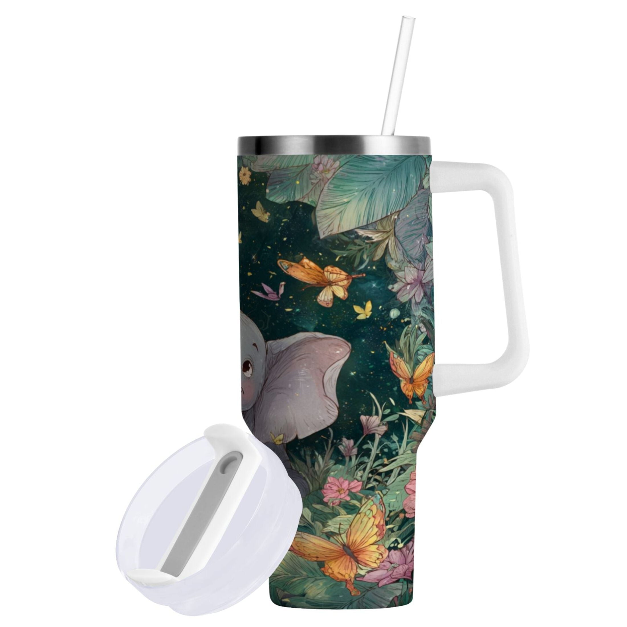 40 oz Insulated Stainless Steel Tumbler Double Wall Stainless Steel Tumbler with 2-Way Drinking Cute Elephant - Pick 376