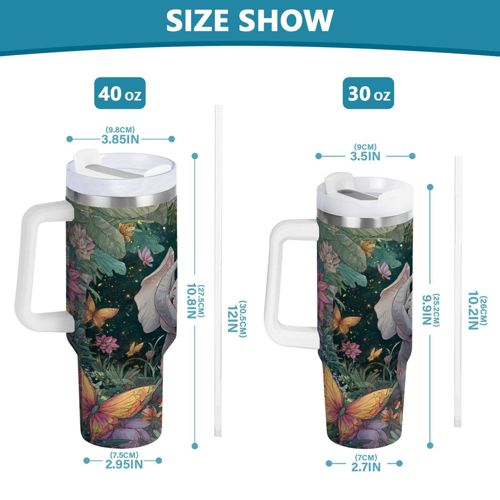 40 oz Insulated Stainless Steel Tumbler Double Wall Stainless Steel Tumbler with 2-Way Drinking Cute Elephant - Pick 376