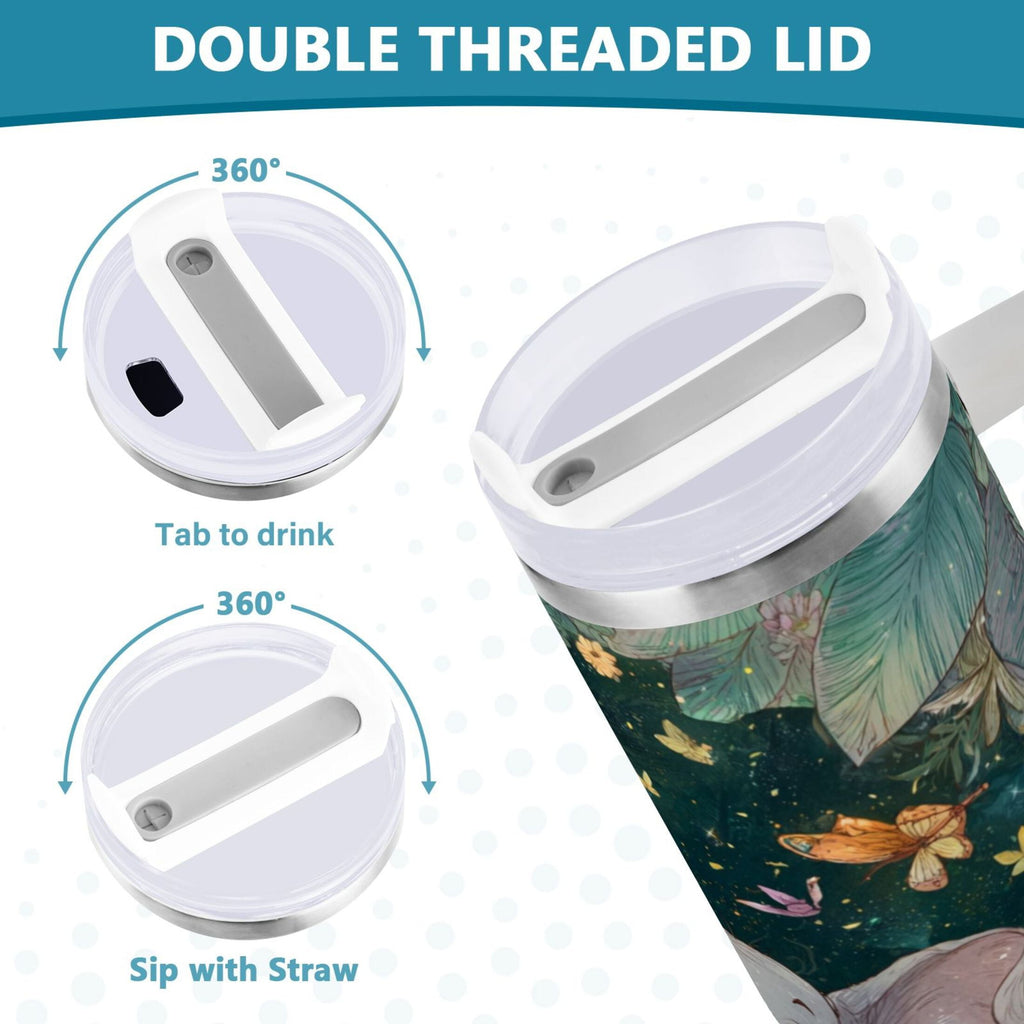 40 oz Insulated Stainless Steel Tumbler Double Wall Stainless Steel Tumbler with 2-Way Drinking Cute Elephant - Pick 376