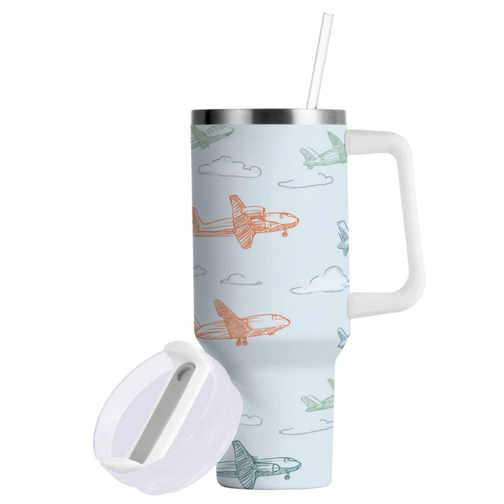 30 oz Insulated Stainless Steel Tumbler Double Wall Stainless Steel Tumbler with 2-Way Drinking Pastel Doodle Airplanes - Pick 332