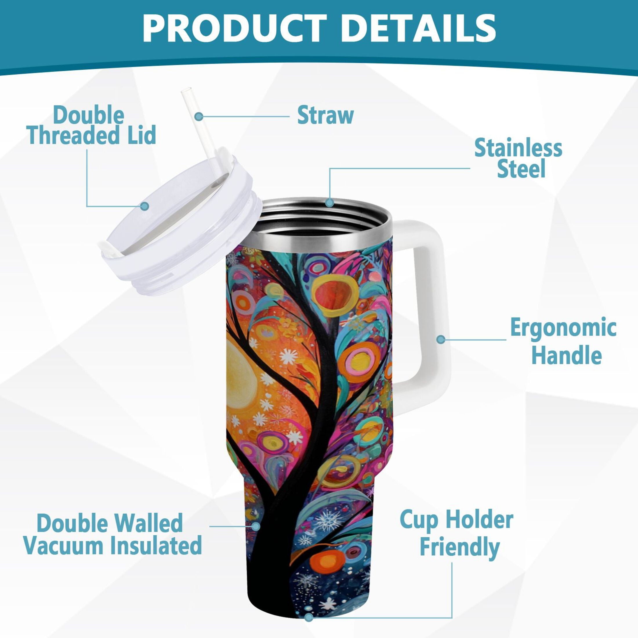 30 oz Insulated Stainless Steel Tumbler Double Wall Stainless Steel Tumbler with 2-Way Drinking Beautiful Abstract Tree Painting - Pick 926