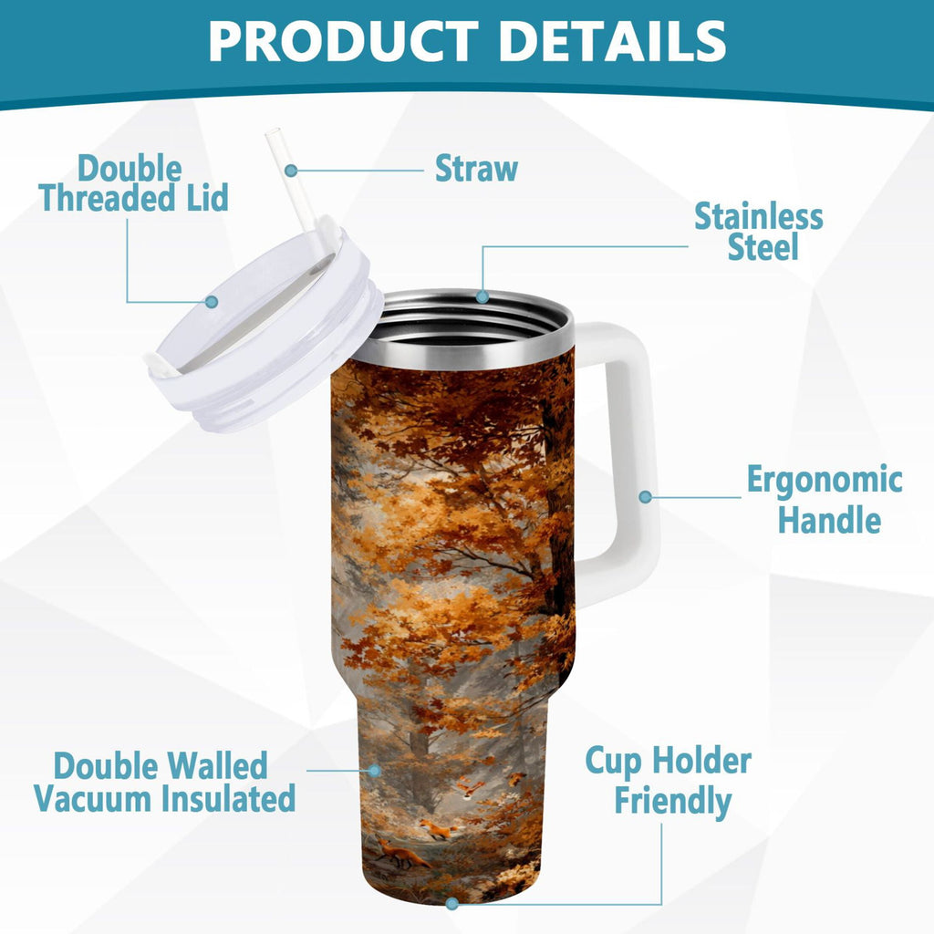 30 oz Insulated Stainless Steel Tumbler Double Wall Stainless Steel Tumbler with 2-Way Drinking Beautiful Autumn Forest - Pick 763