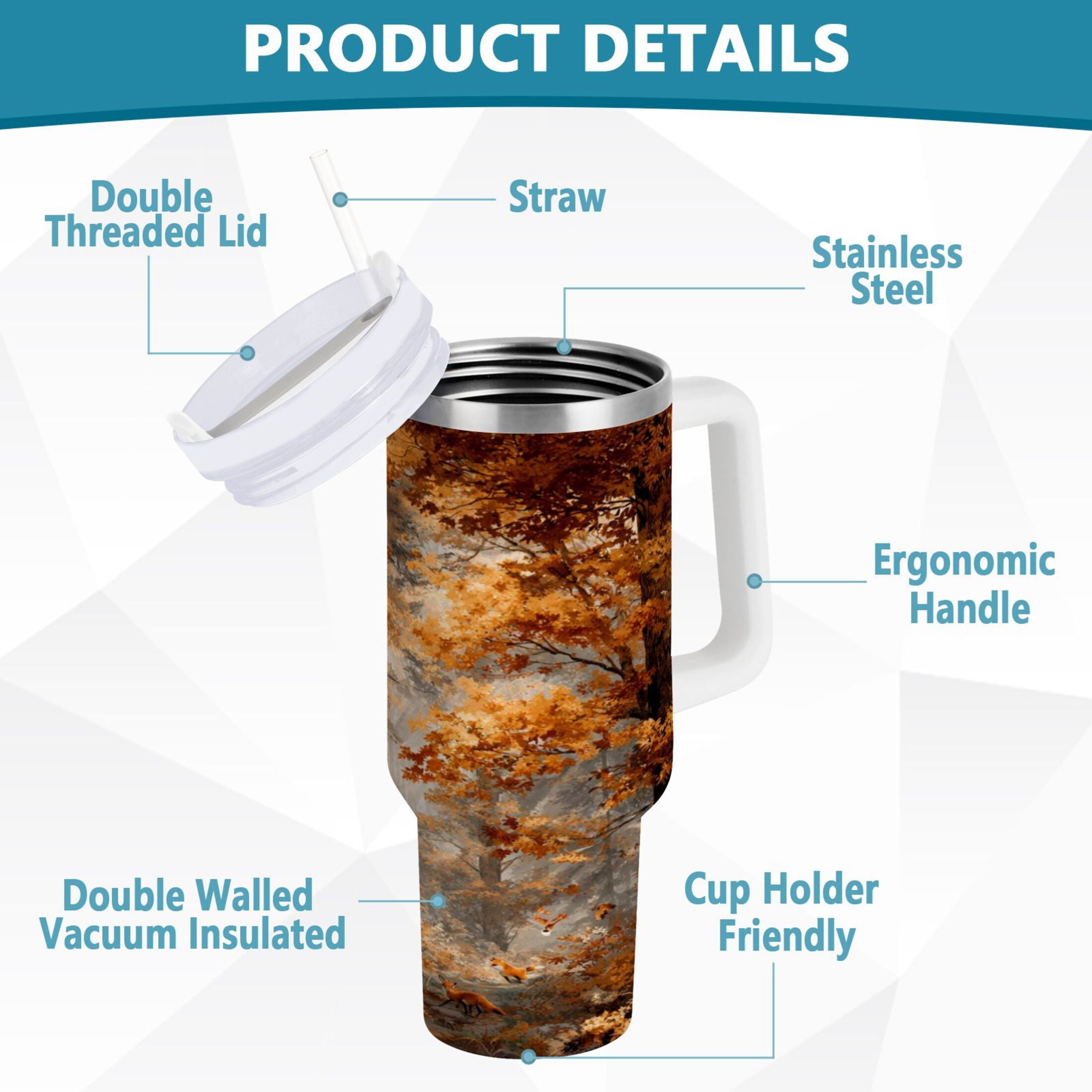 30 oz Insulated Stainless Steel Tumbler Double Wall Stainless Steel Tumbler with 2-Way Drinking Beautiful Autumn Forest - Pick 763