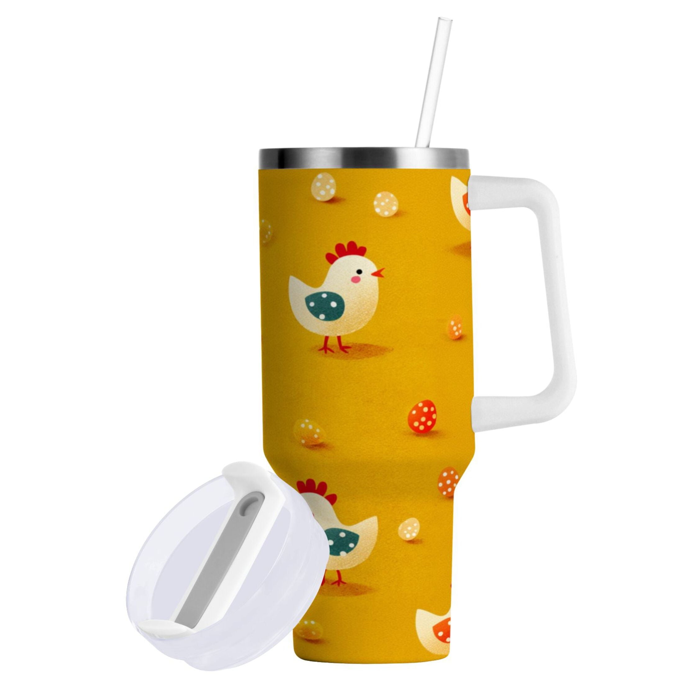 30 oz Insulated Stainless Steel Tumbler Double Wall Stainless Steel Tumbler with 2-Way Drinking Cartoon Chickens Pattern - Pick 450