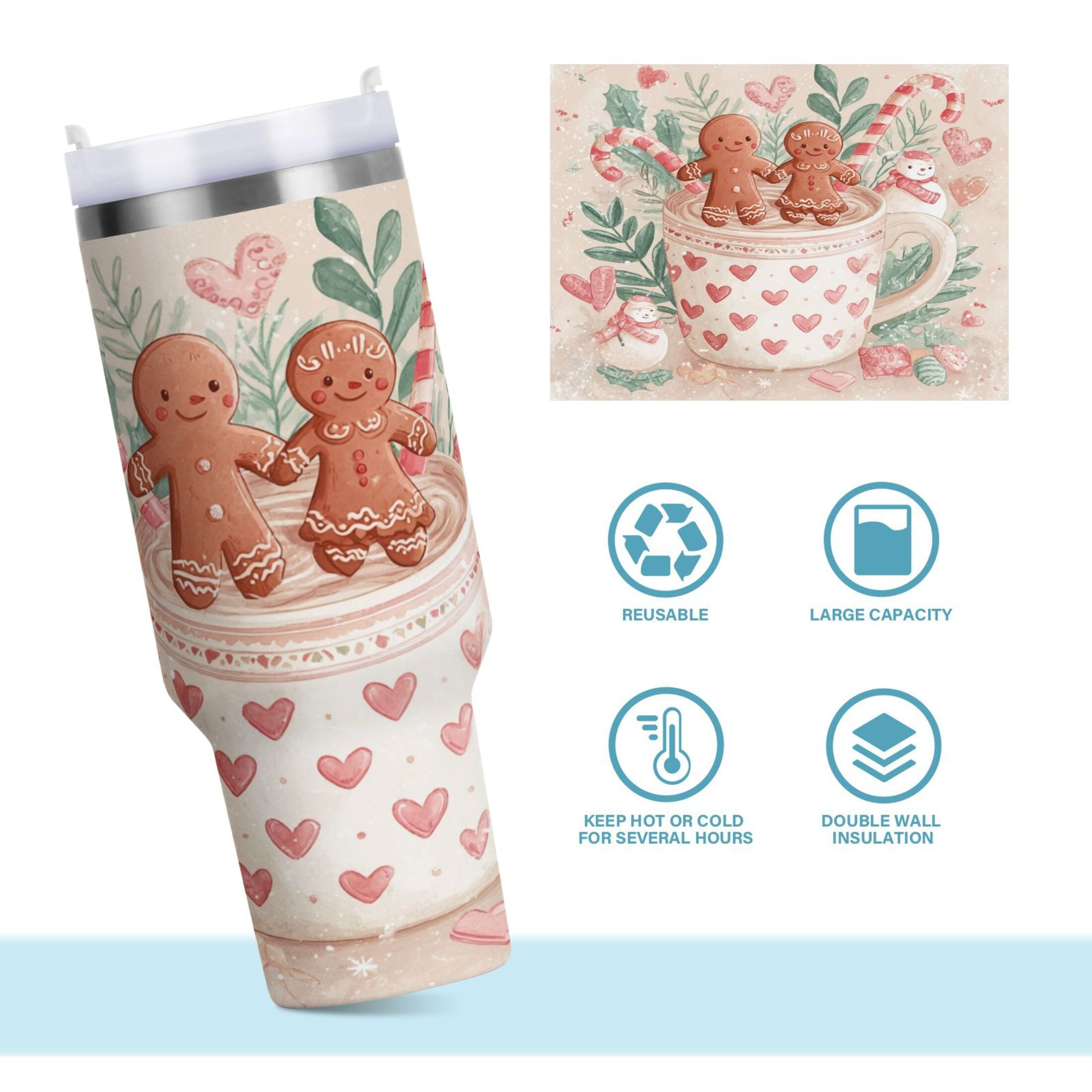 30 oz Insulated Stainless Steel Tumbler Double Wall Stainless Steel Tumbler with 2-Way Drinking Cute Christmas Design - Pick 996