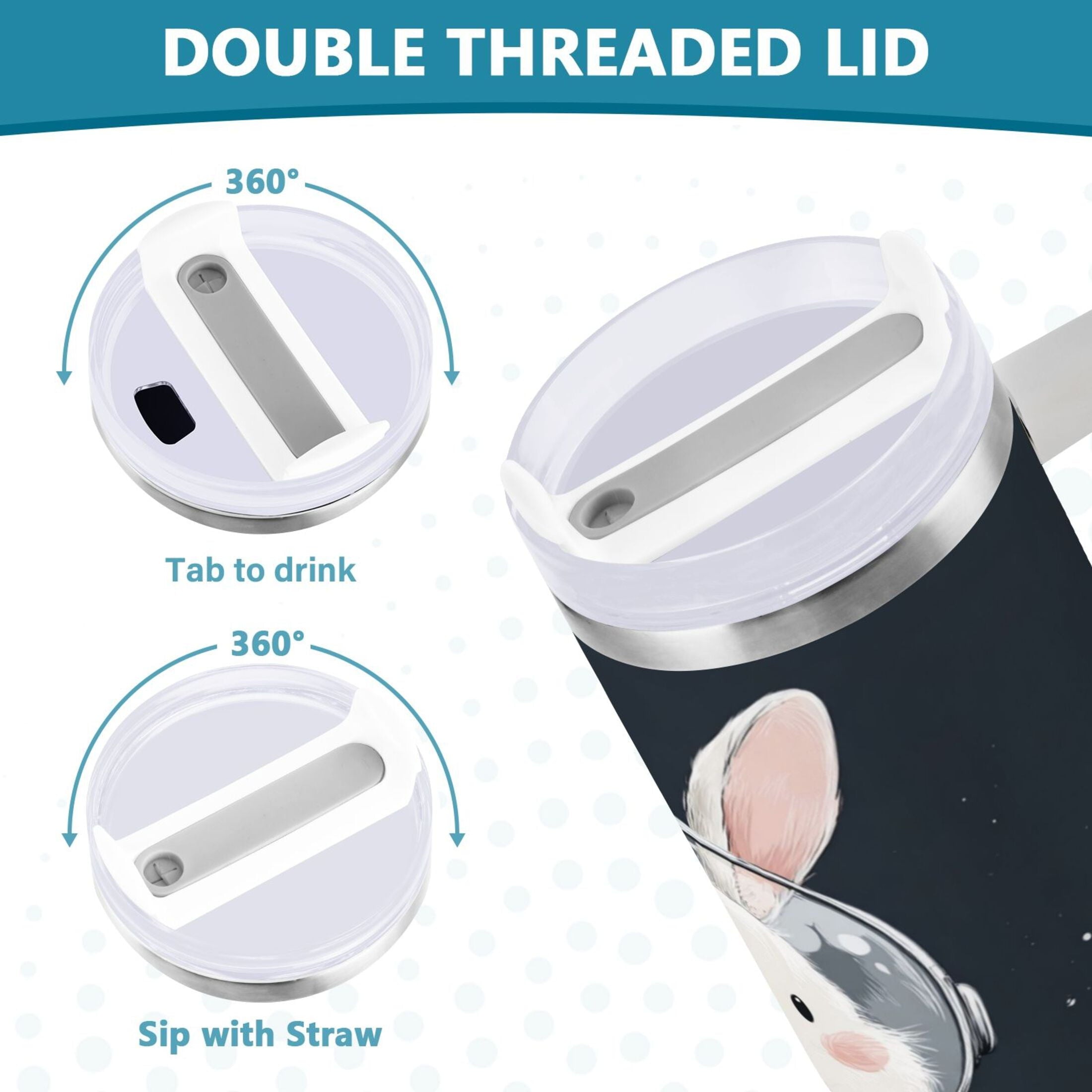 40 oz Insulated Stainless Steel Tumbler Double Wall Stainless Steel Tumbler with 2-Way Drinking Rabbit in A Space - Pick 701