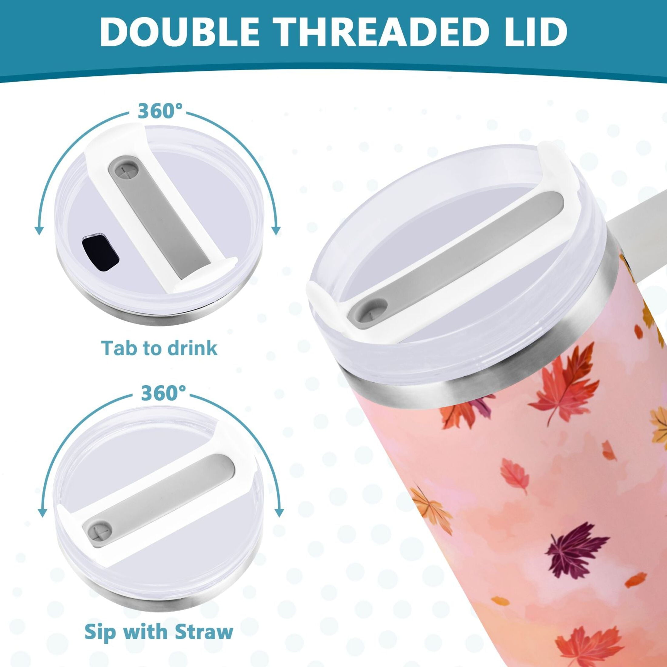 30 oz Insulated Stainless Steel Tumbler Double Wall Stainless Steel Tumbler with 2-Way Drinking Autumn Leaves Falling - Pick 479