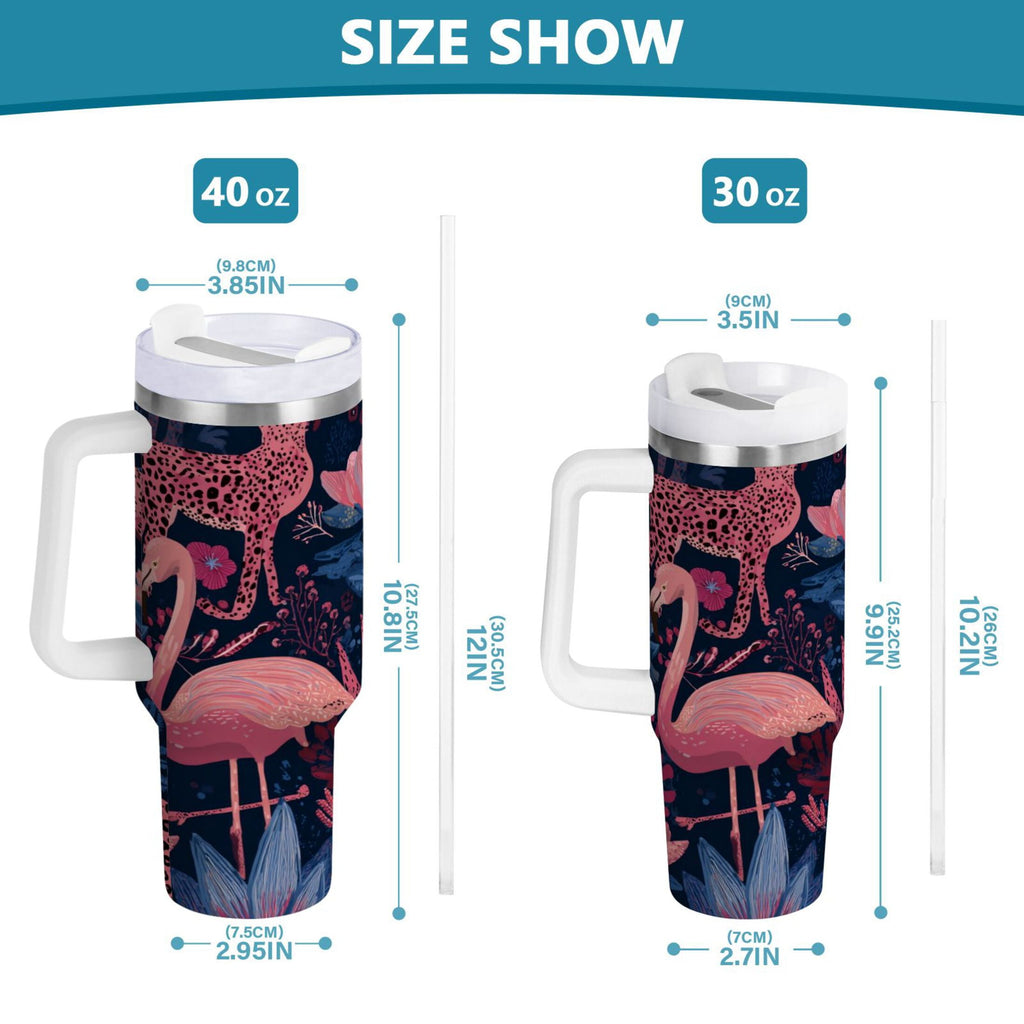 30 oz Insulated Stainless Steel Tumbler Double Wall Stainless Steel Tumbler with 2-Way Drinking Flamingos and Leopard Print - Pick 493