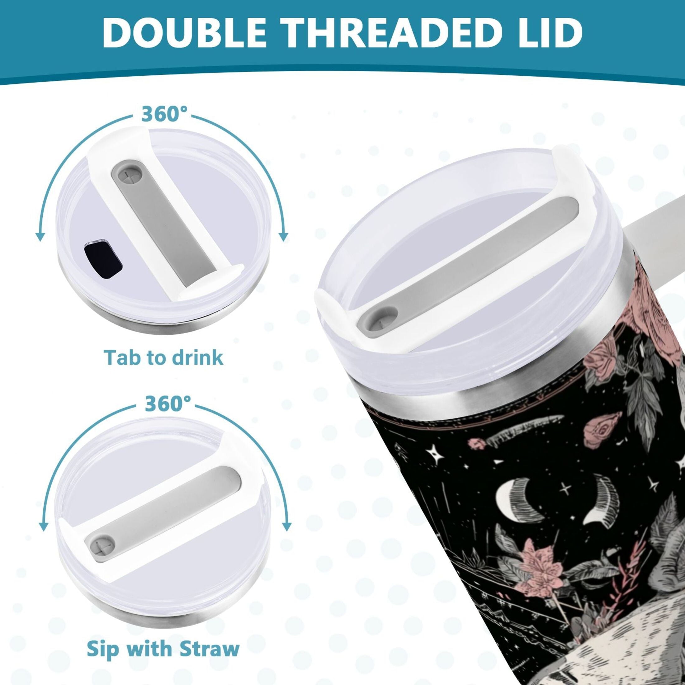 40 oz Insulated Stainless Steel Tumbler Double Wall Stainless Steel Tumbler with 2-Way Drinking Butterfly Surrounded by Flowers - Pick 577