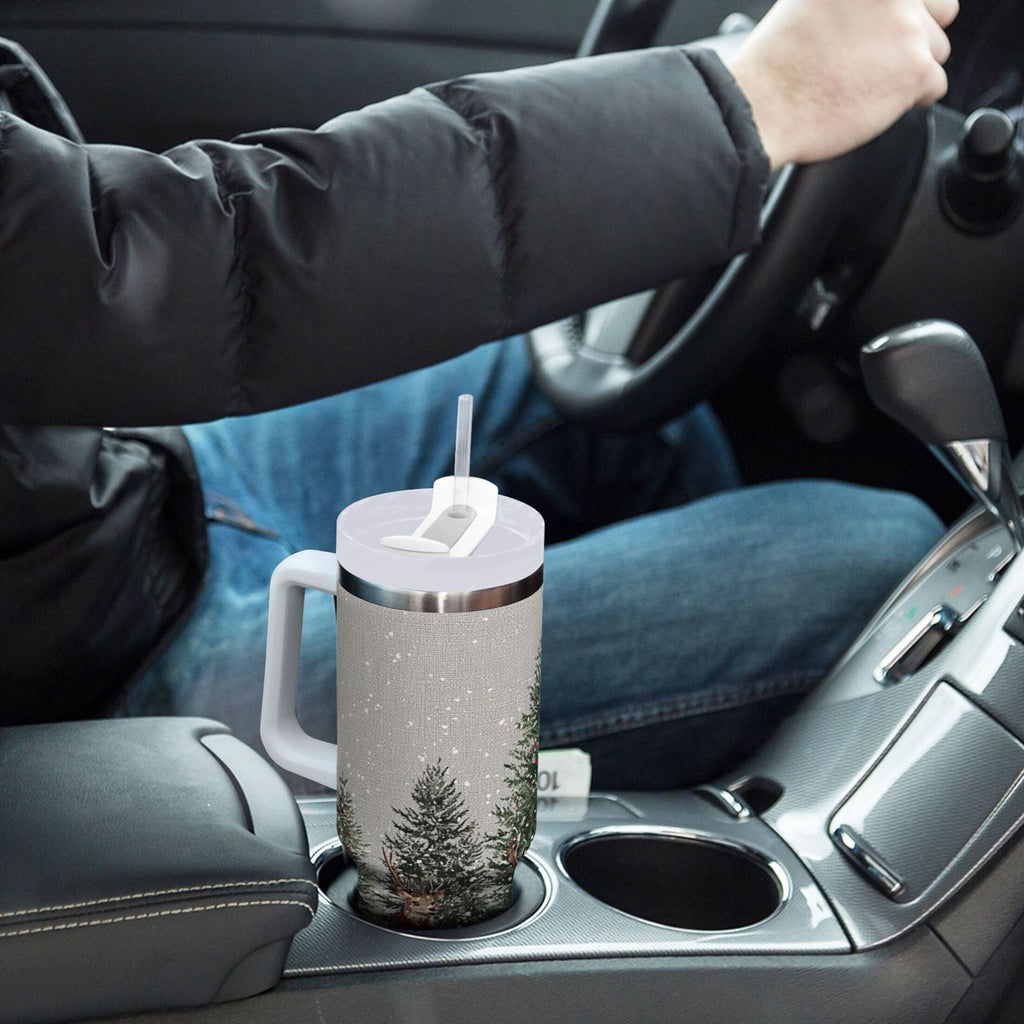 30 oz Insulated Stainless Steel Tumbler Double Wall Stainless Steel Tumbler with 2-Way Drinking Christmas Deer and Snowmen - Pick 797