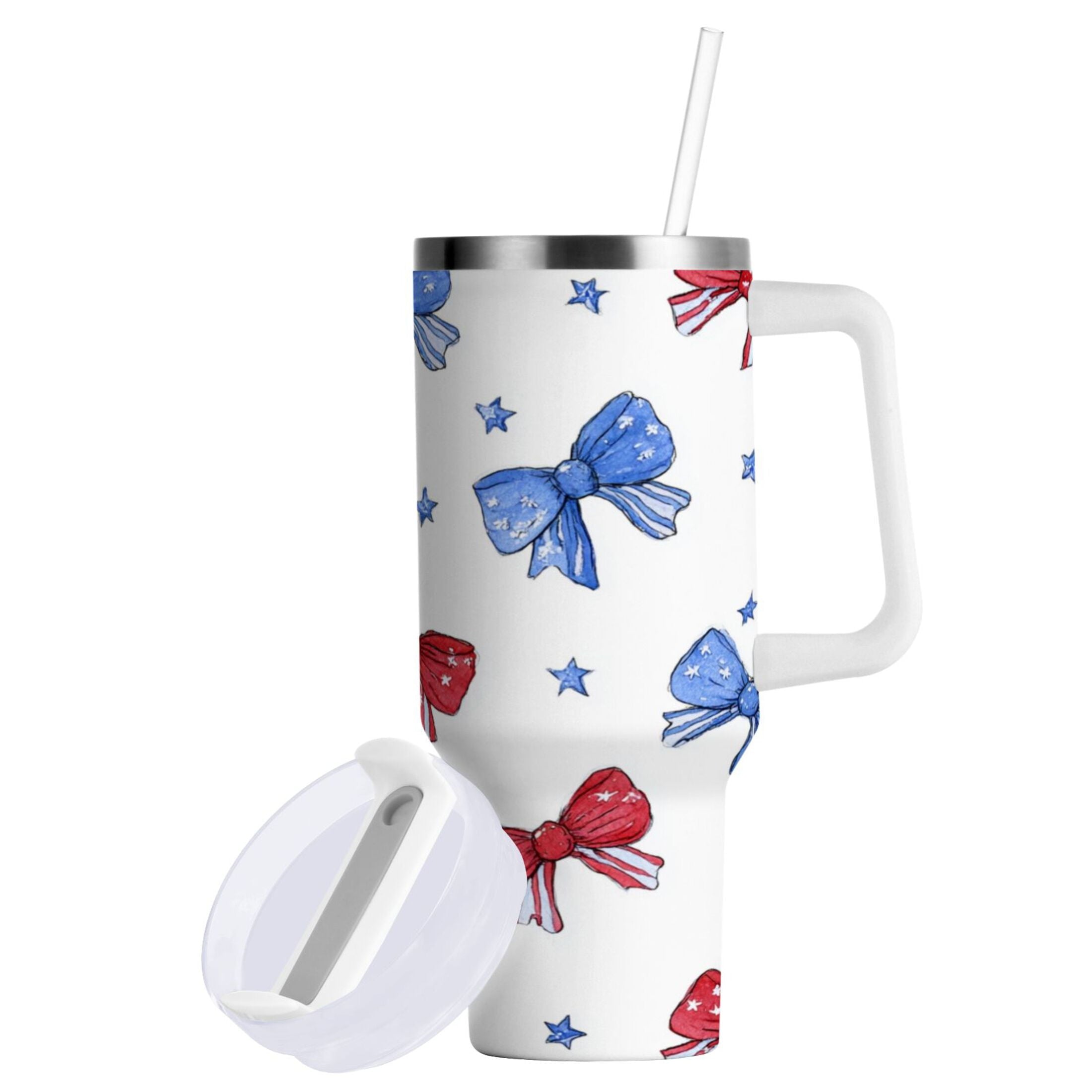 40 oz Insulated Stainless Steel Tumbler Double Wall Stainless Steel Tumbler with 2-Way Drinking Hand-drawn Bows - Pick 882