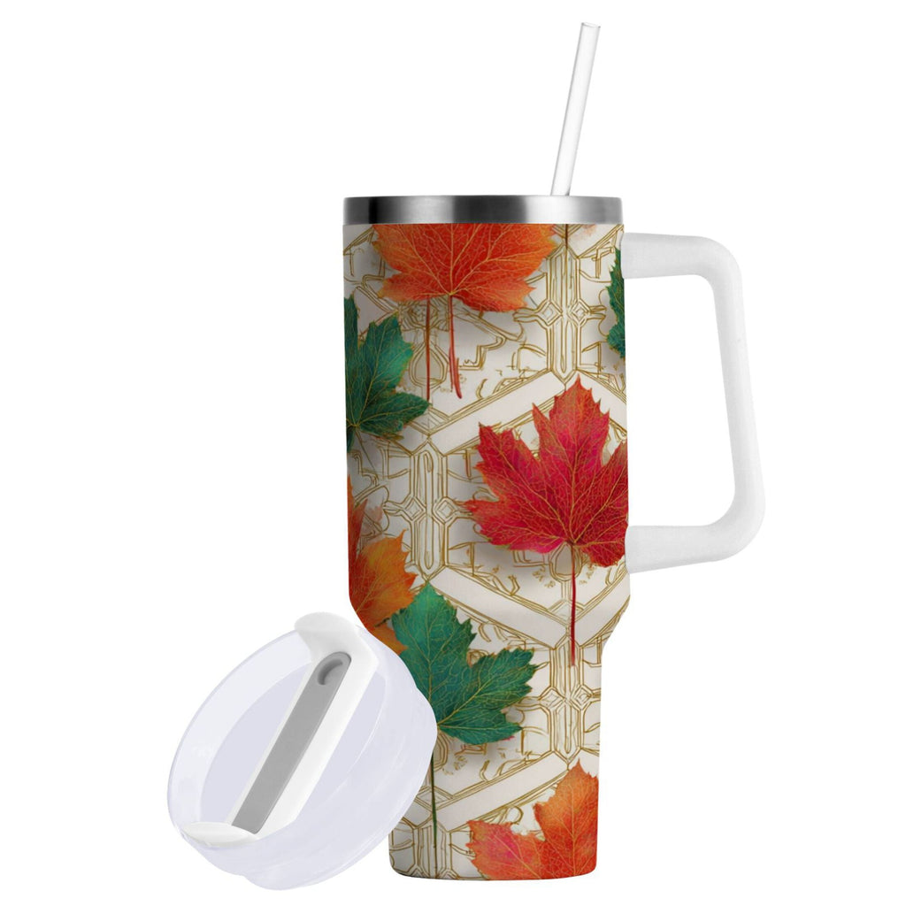 30 oz Insulated Stainless Steel Tumbler Double Wall Stainless Steel Tumbler with 2-Way Drinking Green and Red Maple Leaves - Pick 120