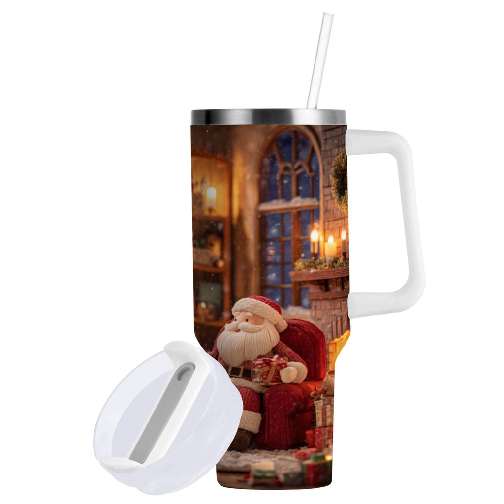 40 oz Insulated Stainless Steel Tumbler Double Wall Stainless Steel Tumbler with 2-Way Drinking Sitting Santa Claus - Pick 480