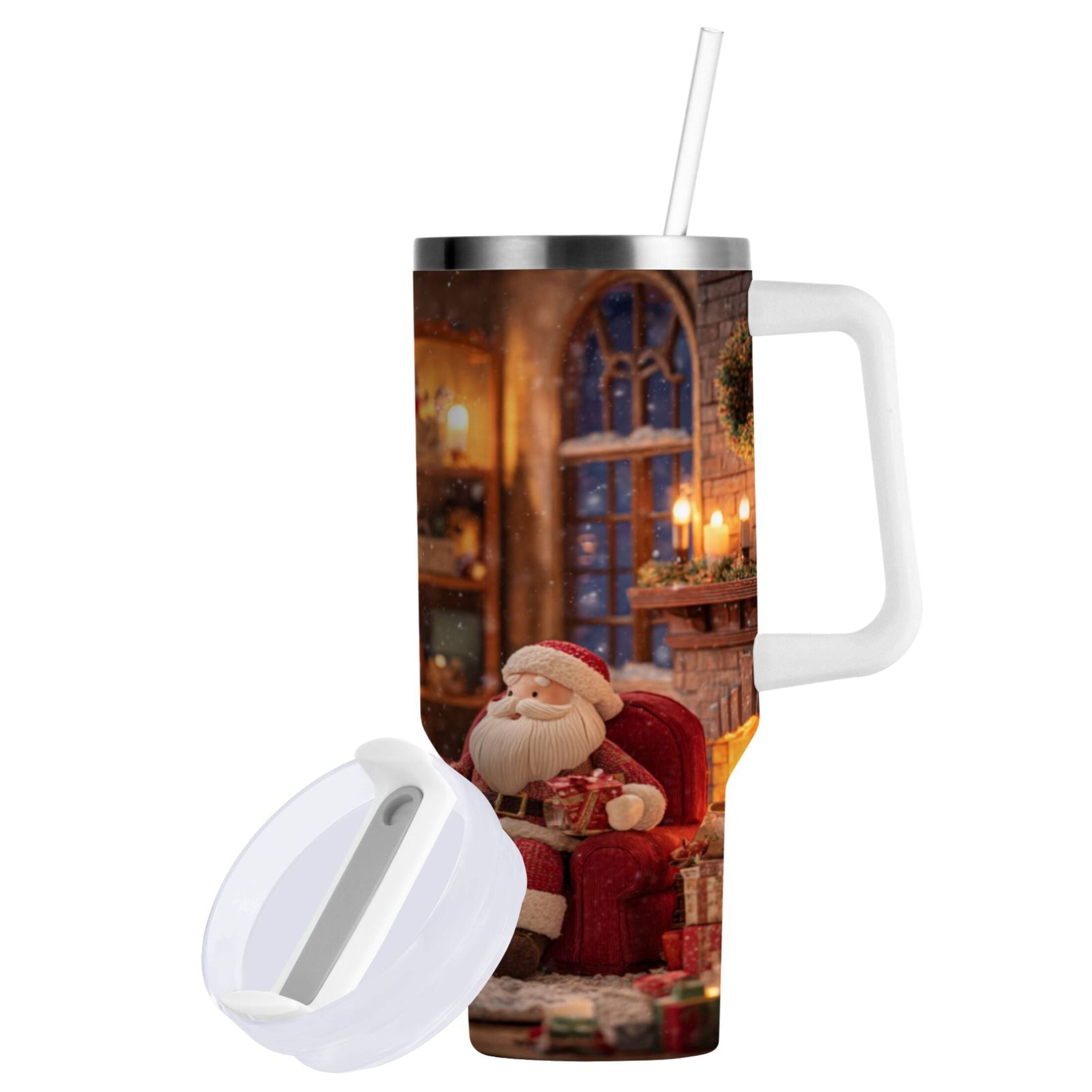 40 oz Insulated Stainless Steel Tumbler Double Wall Stainless Steel Tumbler with 2-Way Drinking Sitting Santa Claus - Pick 480