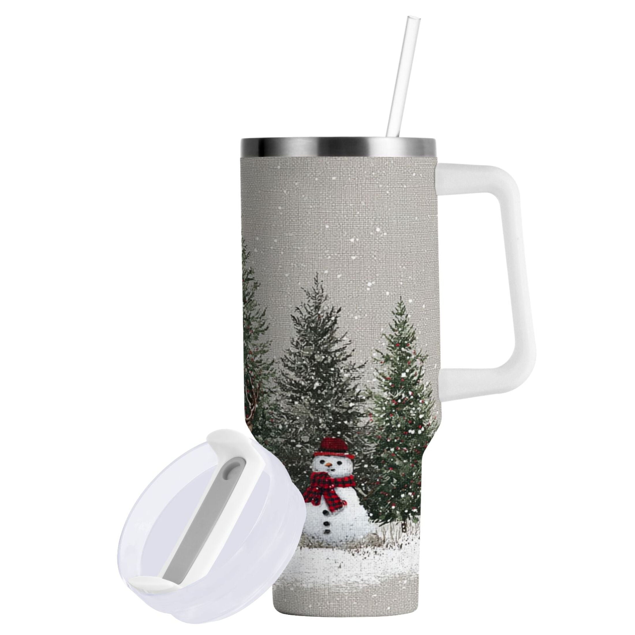 30 oz Insulated Stainless Steel Tumbler Double Wall Stainless Steel Tumbler with 2-Way Drinking Christmas Deer and Snowmen - Pick 797