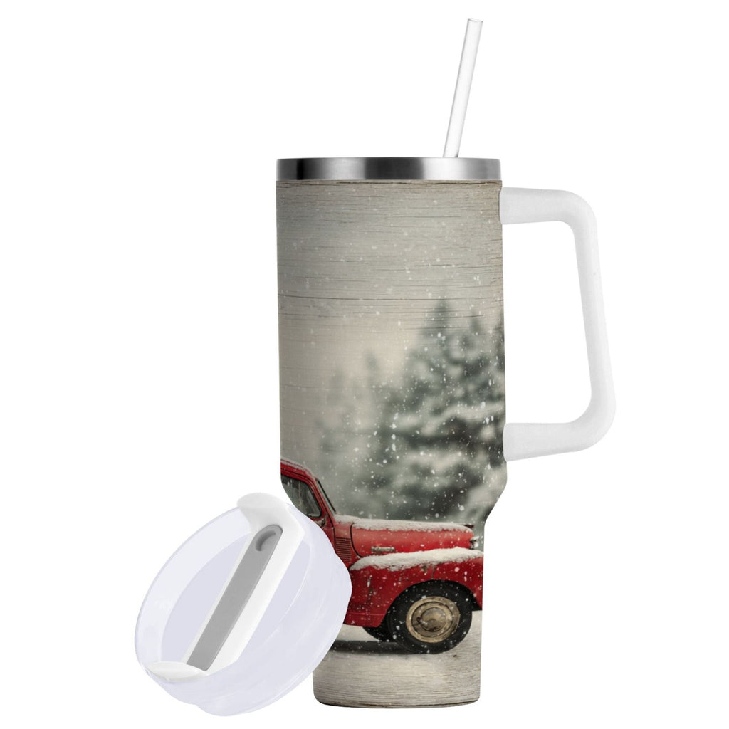 40 oz Insulated Stainless Steel Tumbler Double Wall Stainless Steel Tumbler with 2-Way Drinking Vintage Red Truck - Pick 251