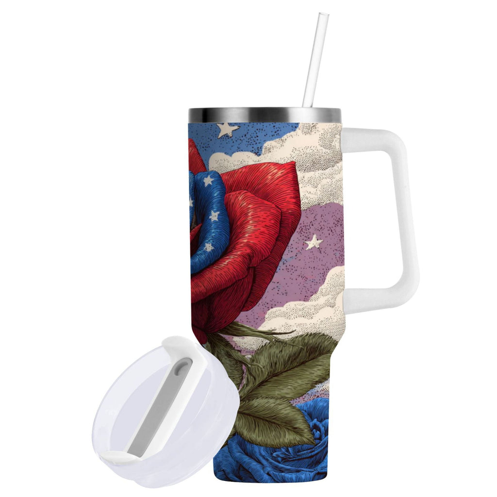 40 oz Insulated Stainless Steel Tumbler Double Wall Stainless Steel Tumbler with 2-Way Drinking Roses and Clouds - Pick 511