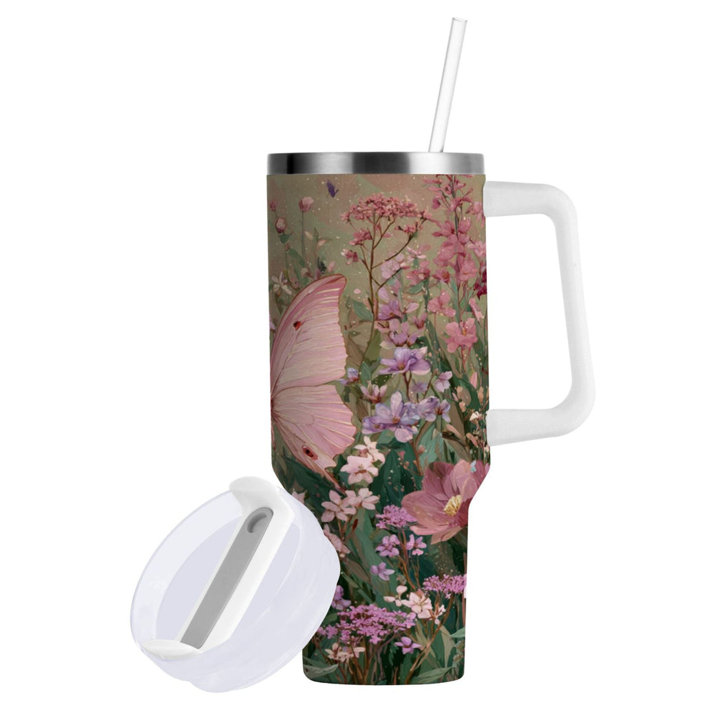 30 oz Insulated Stainless Steel Tumbler Double Wall Stainless Steel Tumbler with 2-Way Drinking Delicate Butterfly - Pick 770