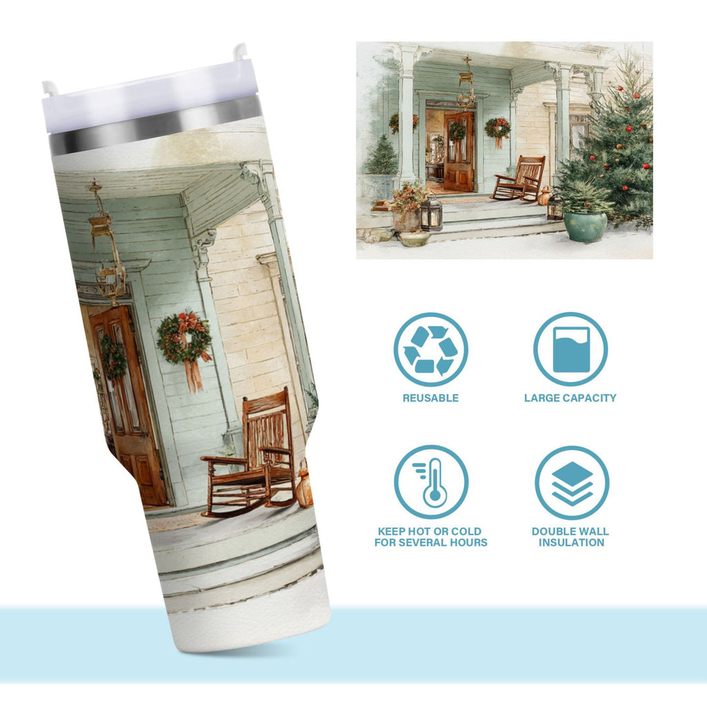 30 oz Insulated Stainless Steel Tumbler Double Wall Stainless Steel Tumbler with 2-Way Drinking Charming Christmas Doorway - Pick 484