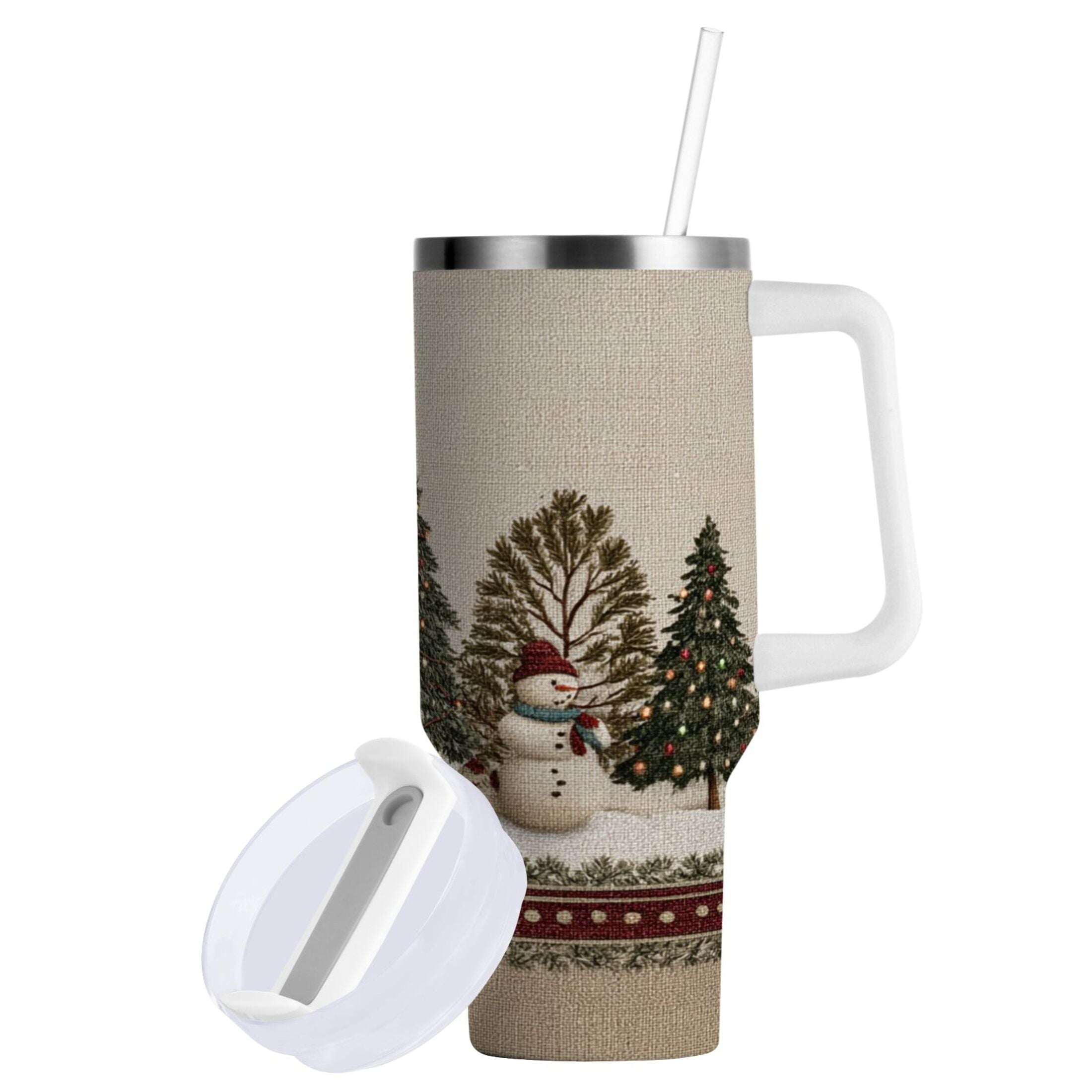 30 oz Insulated Stainless Steel Tumbler Double Wall Stainless Steel Tumbler with 2-Way Drinking Snowmen and Deer in The Forest - Pick 170