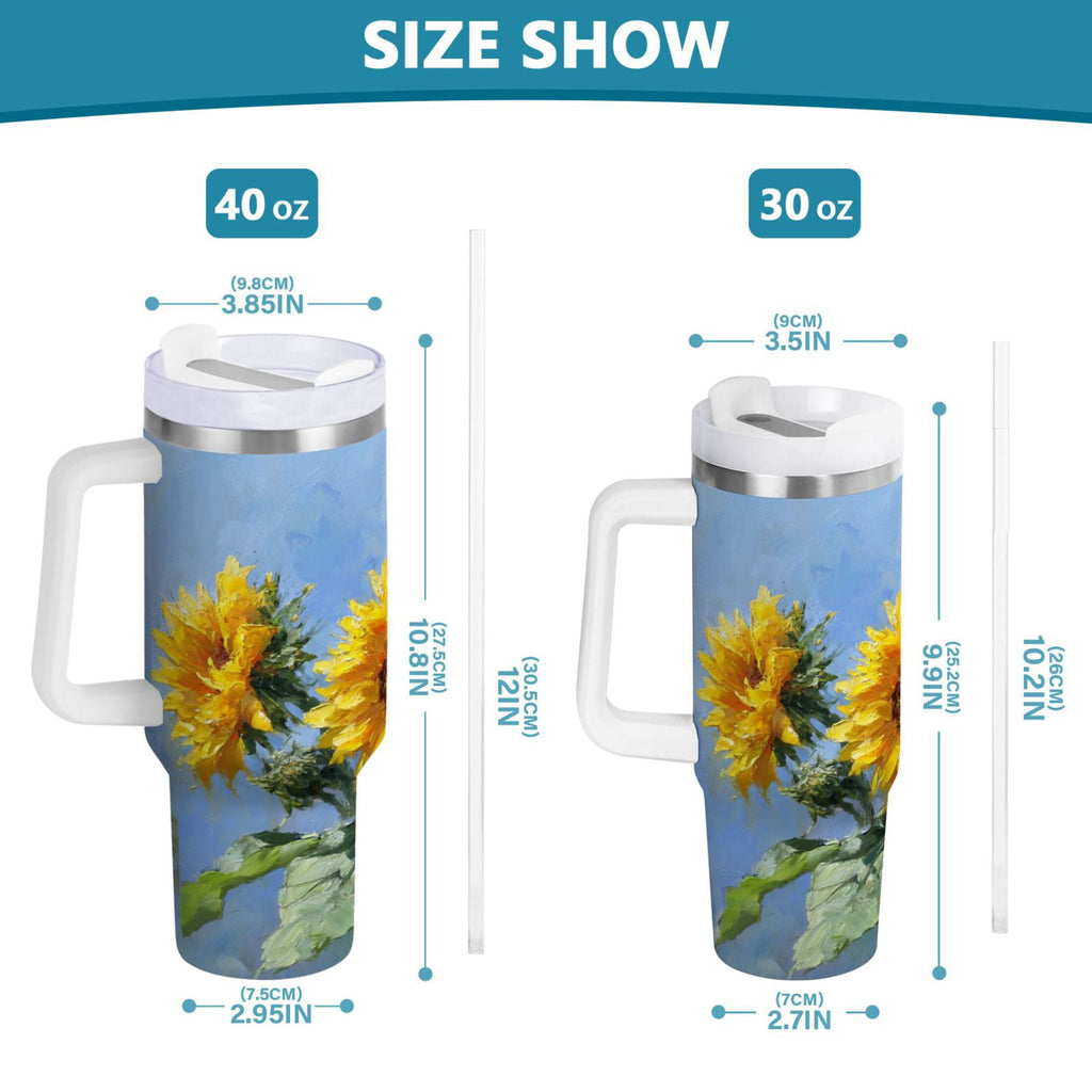 40 oz Insulated Stainless Steel Tumbler Double Wall Stainless Steel Tumbler with 2-Way Drinking Sunflowers Painting - Pick 809