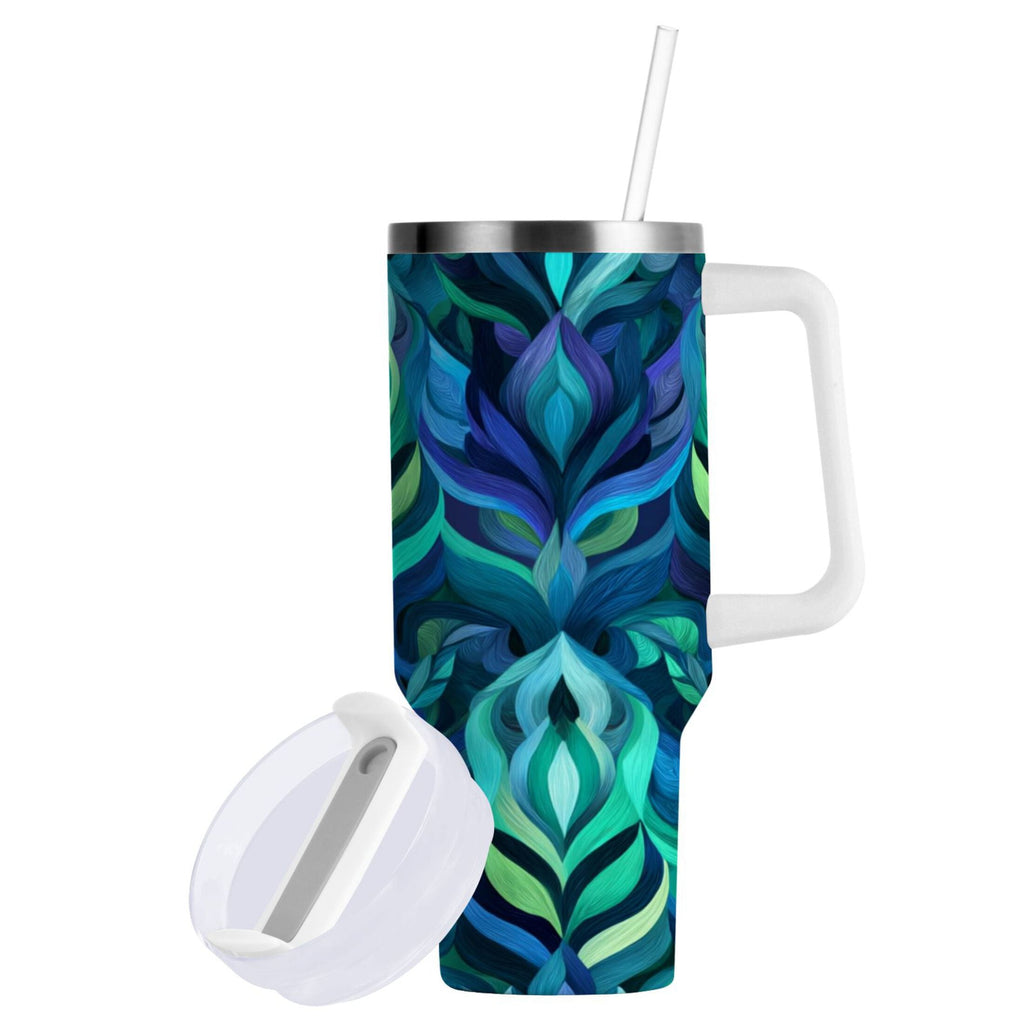 40 oz Insulated Stainless Steel Tumbler Double Wall Stainless Steel Tumbler with 2-Way Drinking Elegant Blue Abstract Shapes - Pick 410