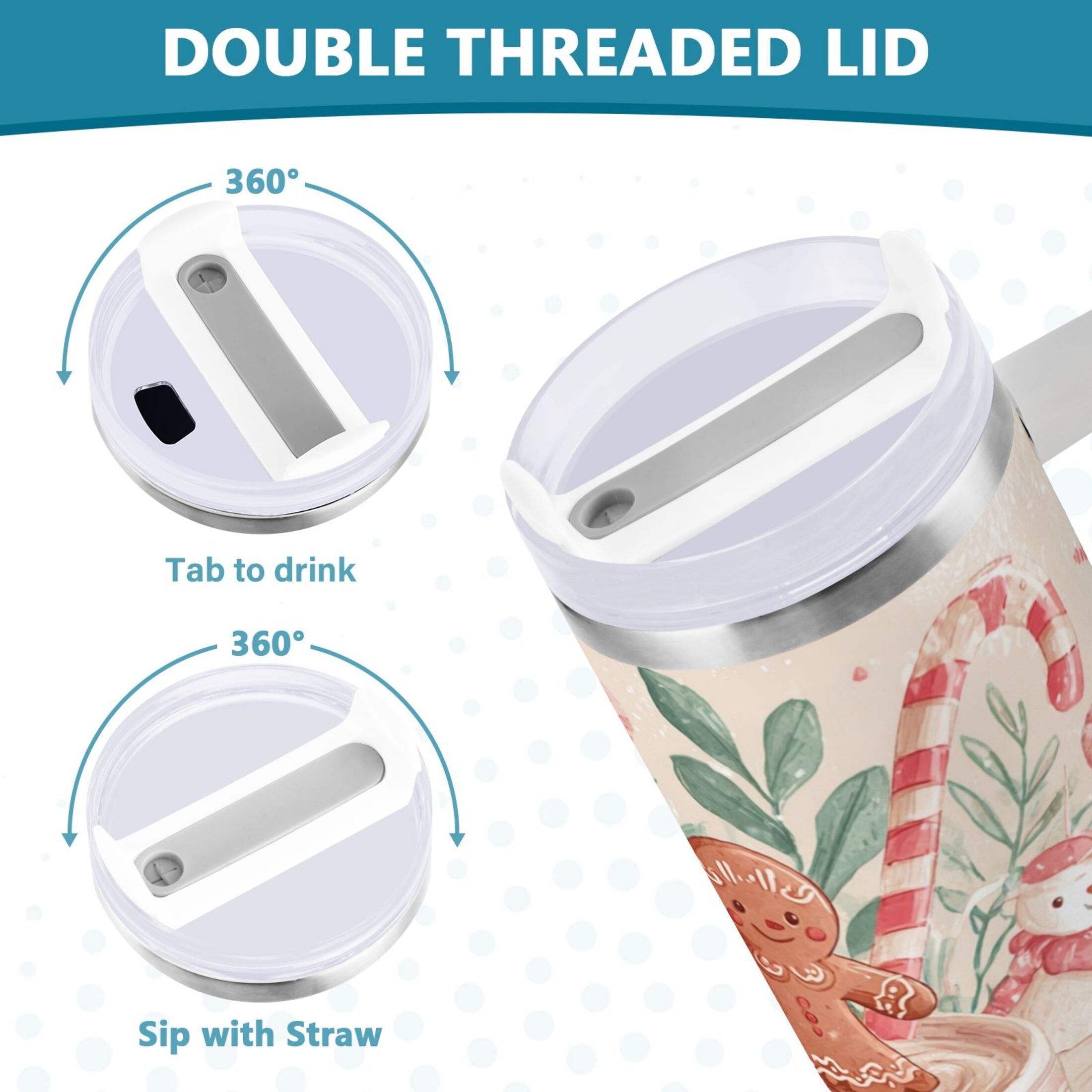 30 oz Insulated Stainless Steel Tumbler Double Wall Stainless Steel Tumbler with 2-Way Drinking Cute Christmas Design - Pick 996