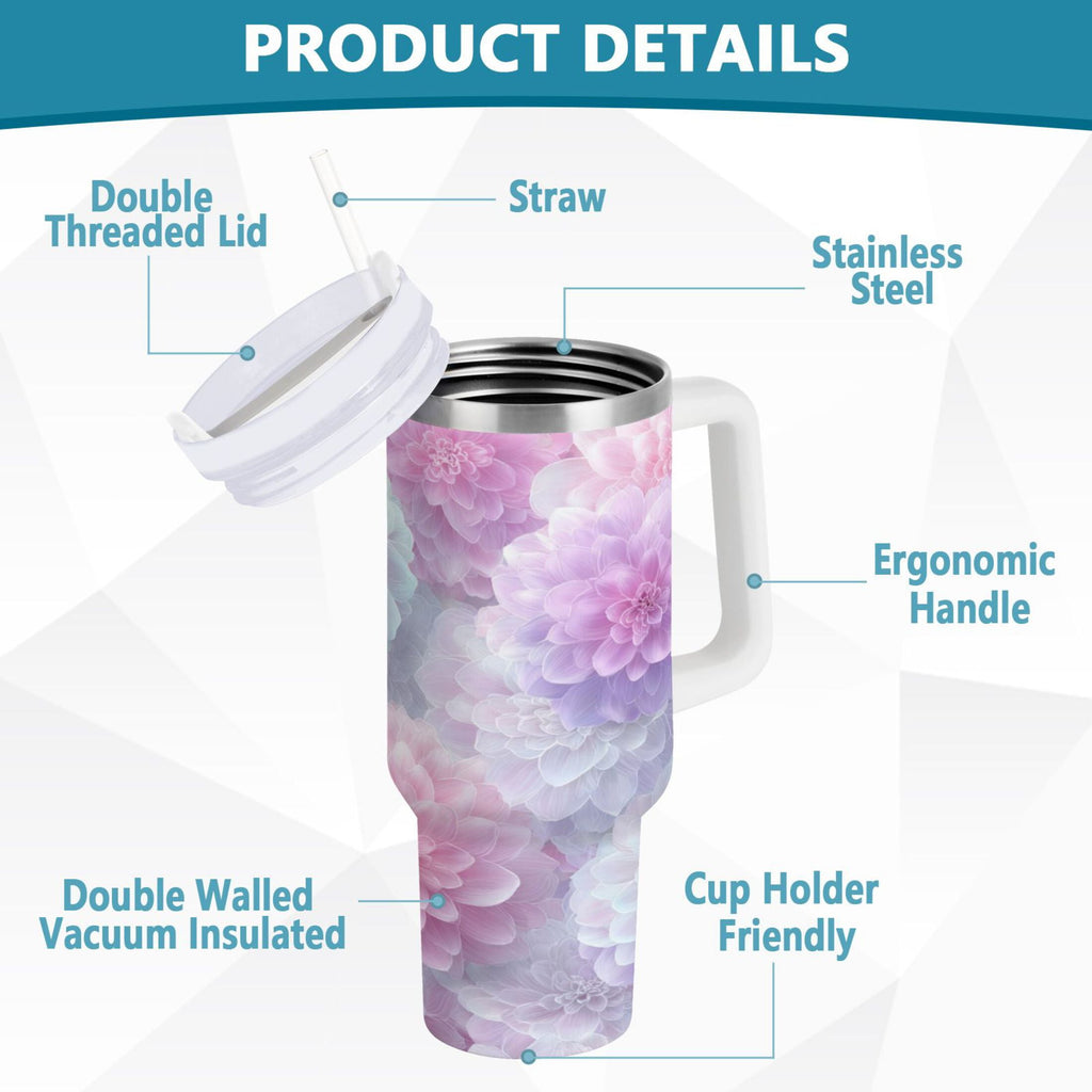 30 oz Insulated Stainless Steel Tumbler Double Wall Stainless Steel Tumbler with 2-Way Drinking Cute Pastel Watercolor Floral - Pick 789
