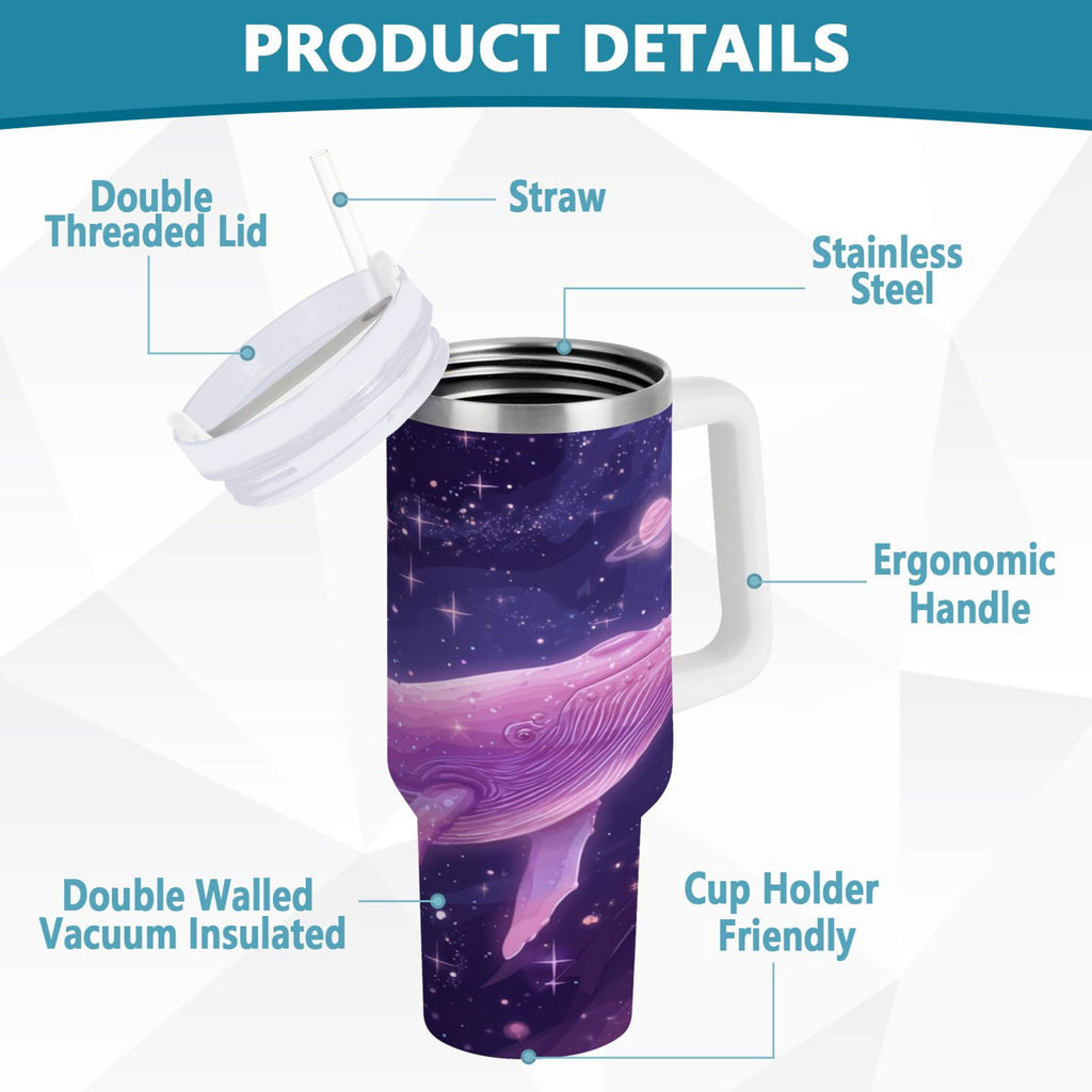 30 oz Insulated Stainless Steel Tumbler Double Wall Stainless Steel Tumbler with 2-Way Drinking Whale in Space - Pick 158