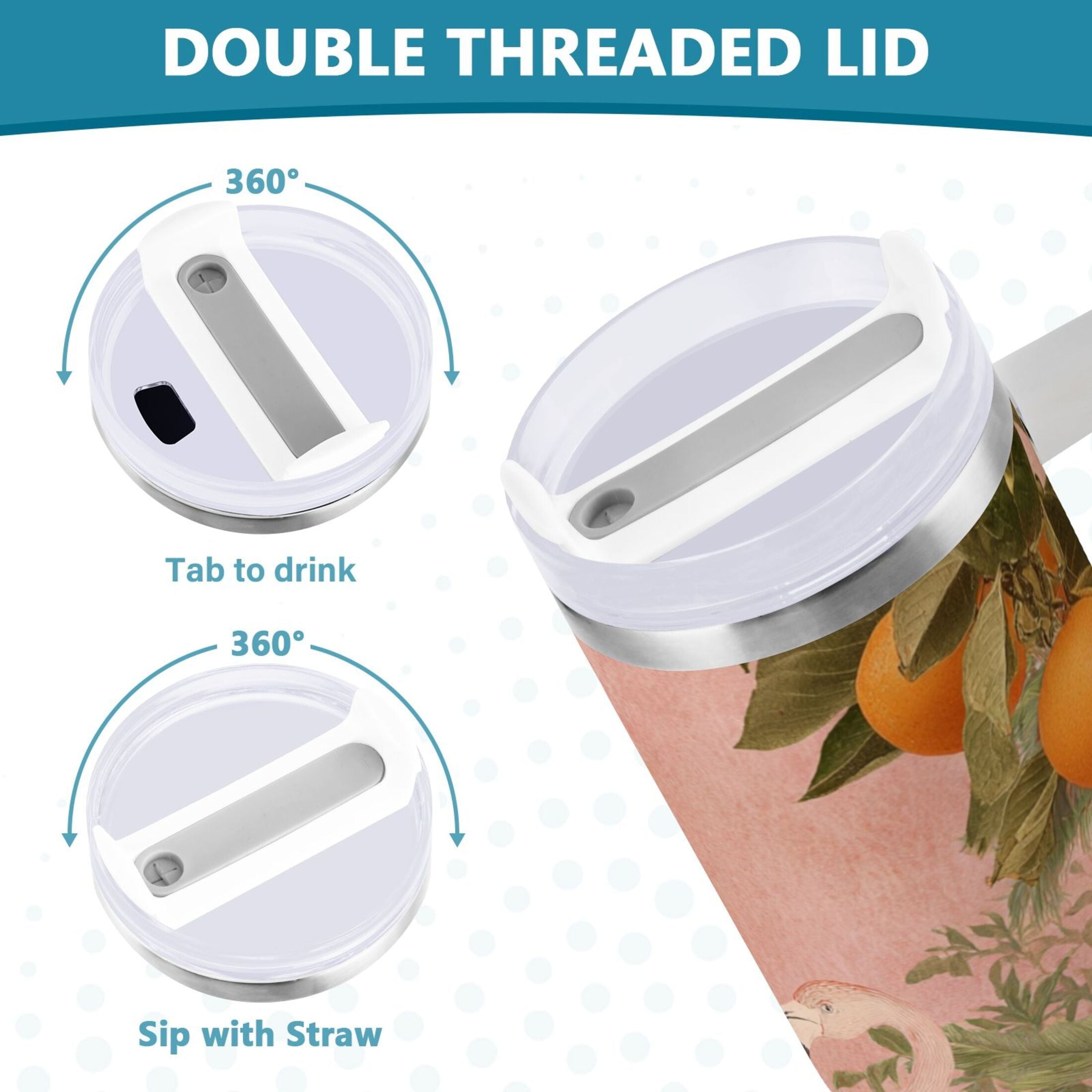 40 oz Insulated Stainless Steel Tumbler Double Wall Stainless Steel Tumbler with 2-Way Drinking Flamingos in Tropical Garden - Pick 352
