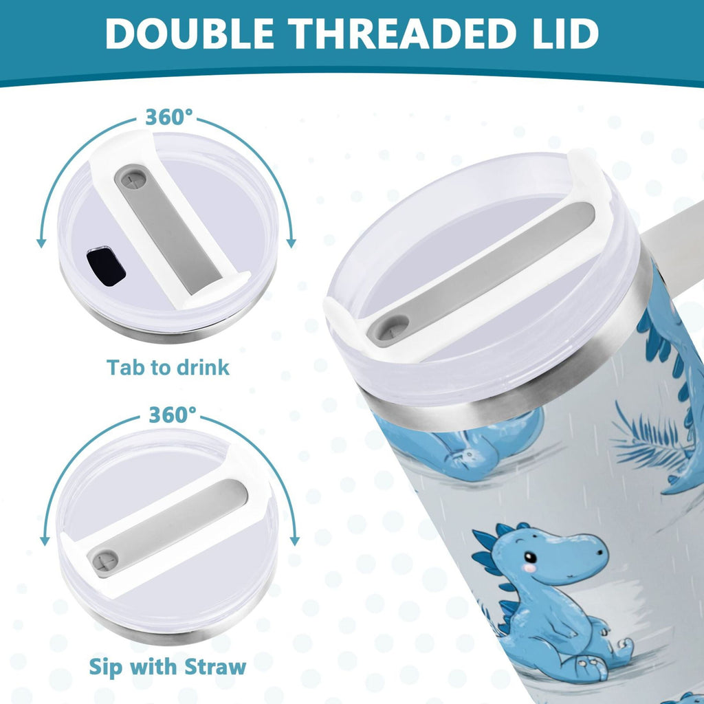 30 oz Insulated Stainless Steel Tumbler Double Wall Stainless Steel Tumbler with 2-Way Drinking Cartoon Blue Dinosaurs - Pick 582