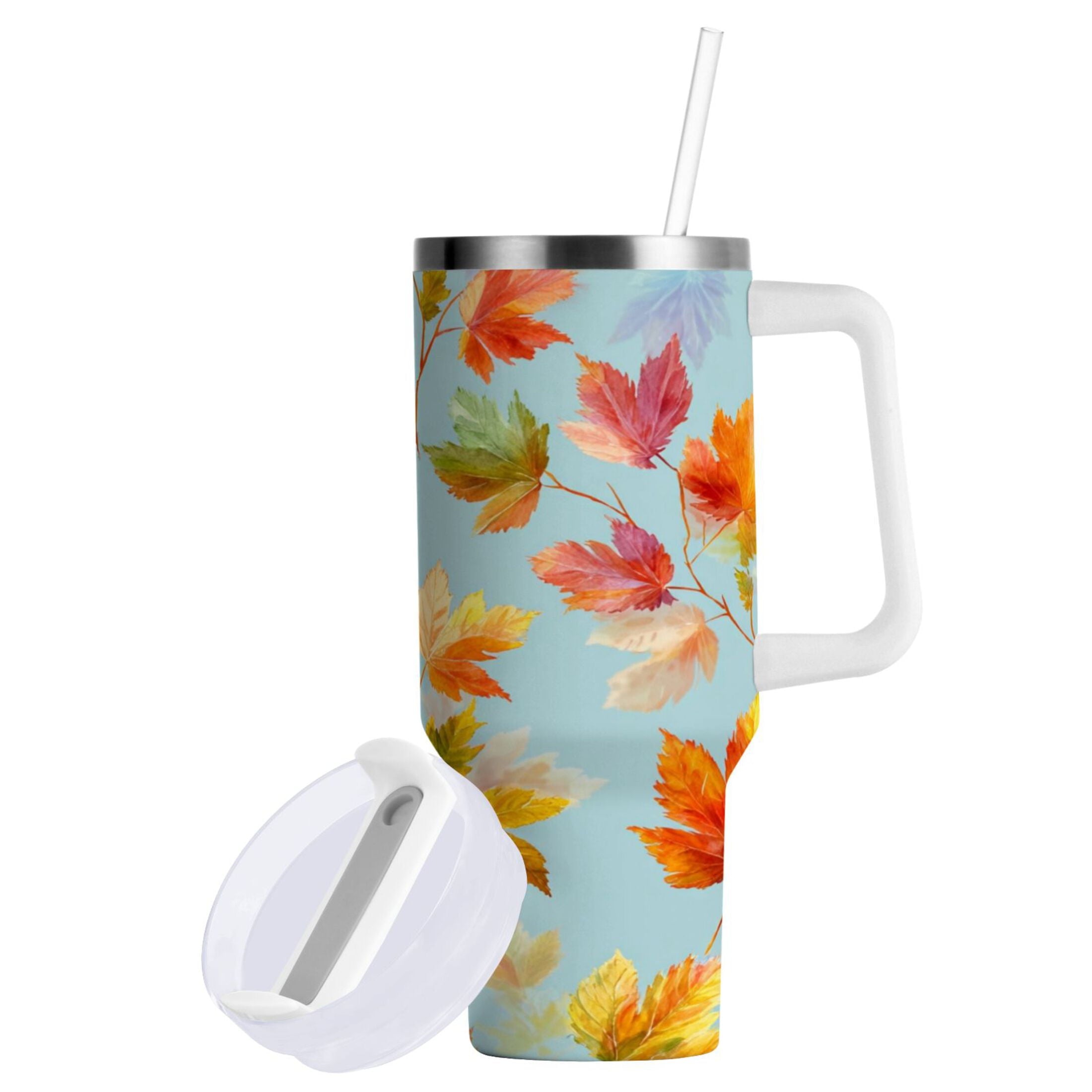 30 oz Insulated Stainless Steel Tumbler Double Wall Stainless Steel Tumbler with 2-Way Drinking Colorful Autumn Maple Leaves - Pick 951