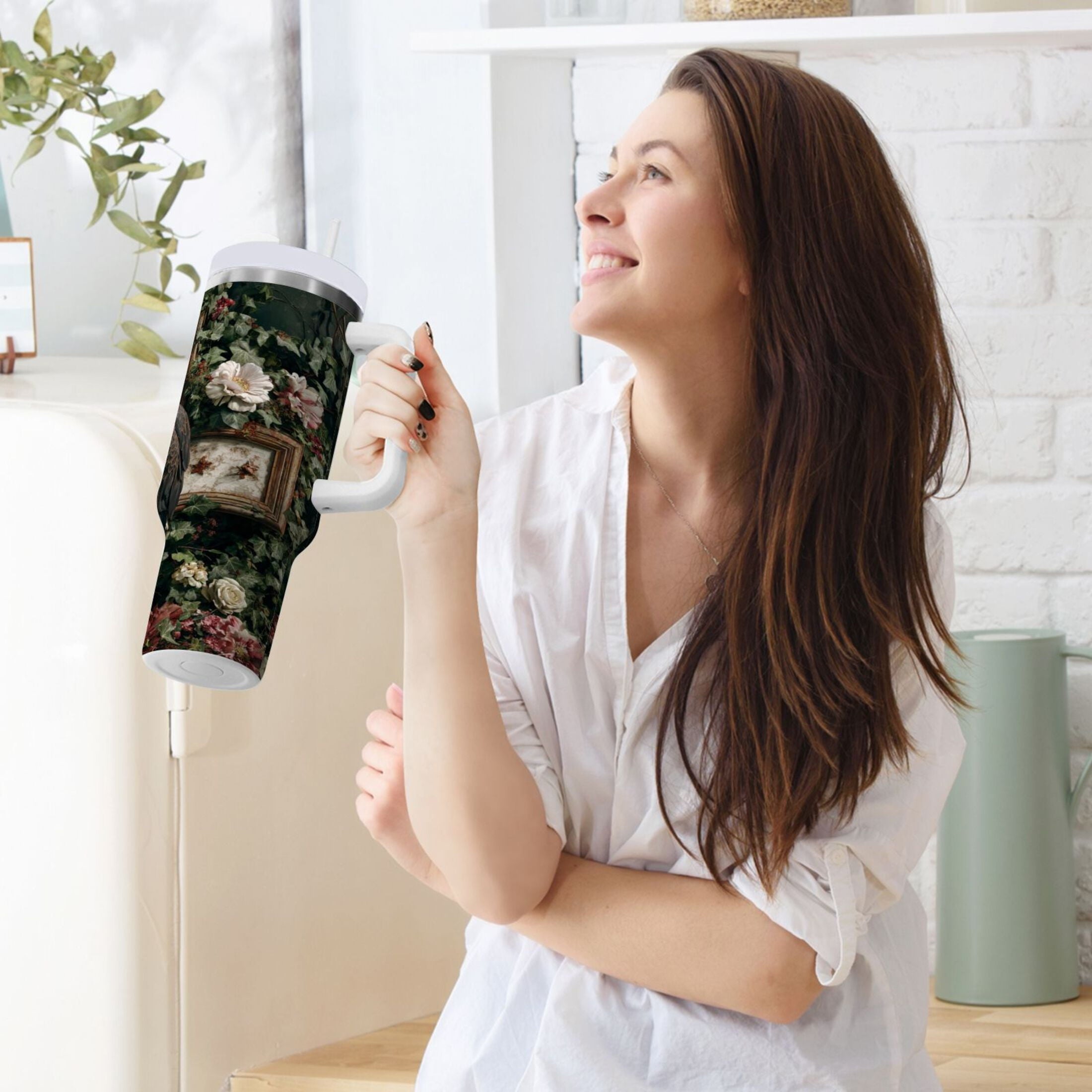 30 oz Insulated Stainless Steel Tumbler Double Wall Stainless Steel Tumbler with 2-Way Drinking Wreath and Bald Eagle - Pick 452