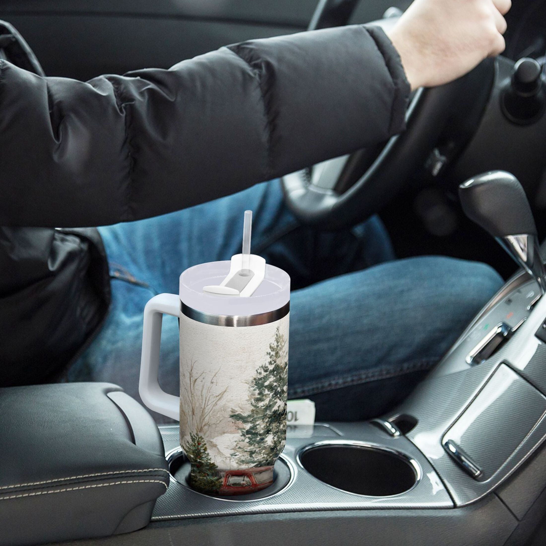 30 oz Insulated Stainless Steel Tumbler Double Wall Stainless Steel Tumbler with 2-Way Drinking Truck with Christmas Decorations - Pick 921