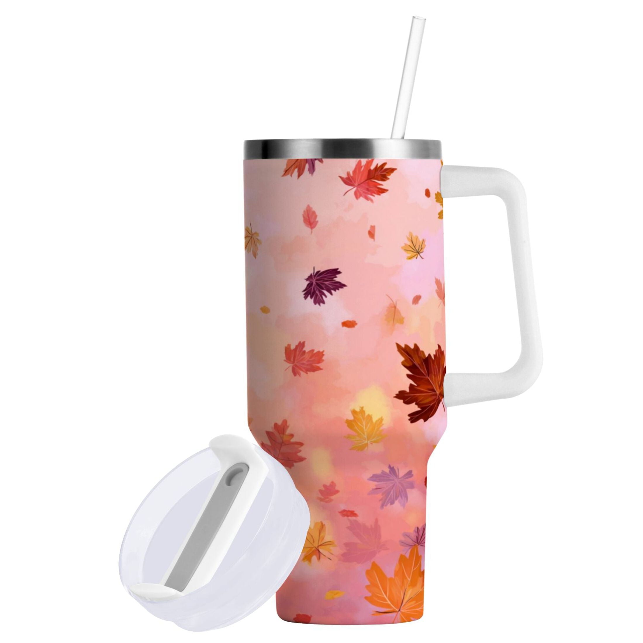 30 oz Insulated Stainless Steel Tumbler Double Wall Stainless Steel Tumbler with 2-Way Drinking Autumn Leaves Falling - Pick 479