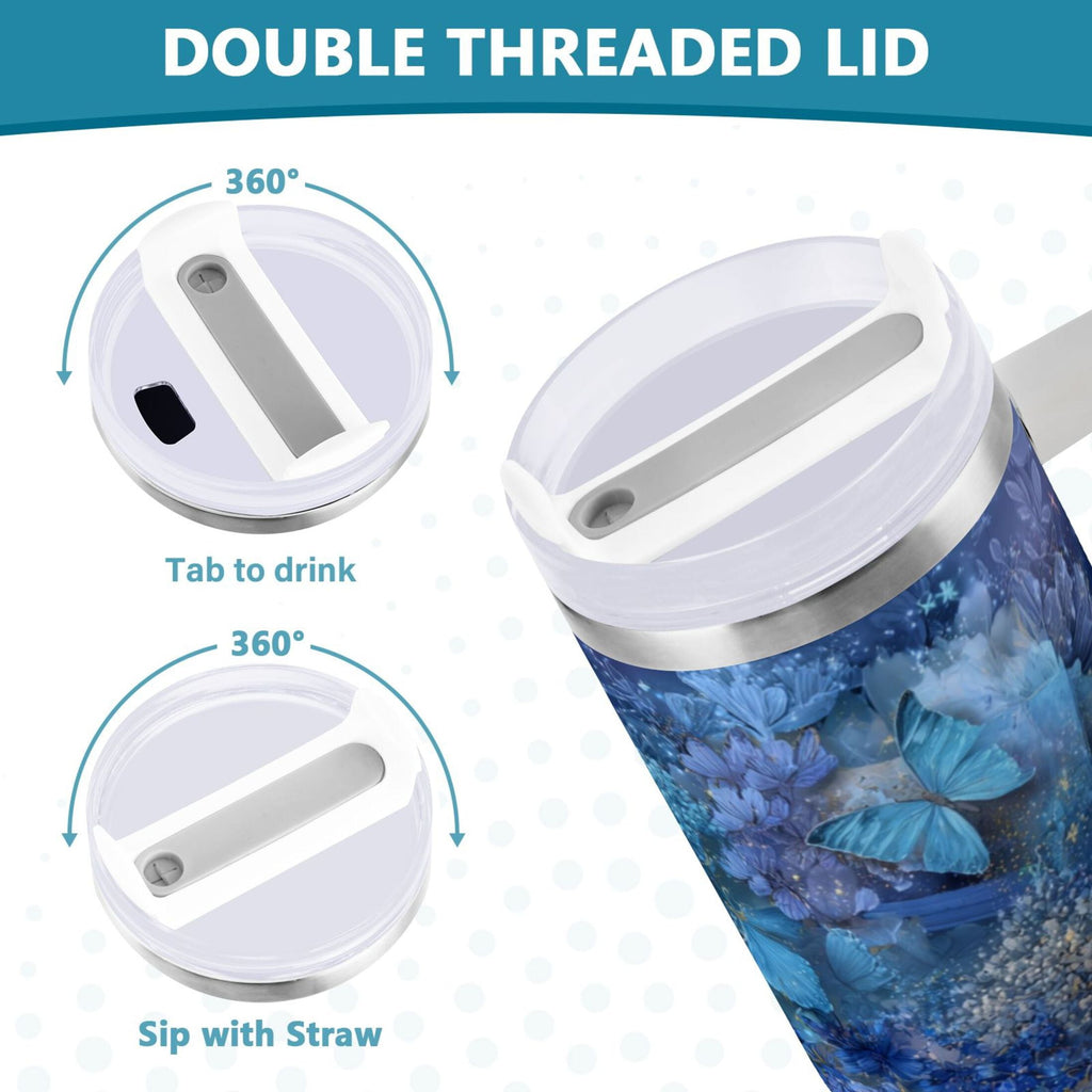 30 oz Insulated Stainless Steel Tumbler Double Wall Stainless Steel Tumbler with 2-Way Drinking Butterflies Books and Flowers - Pick 903