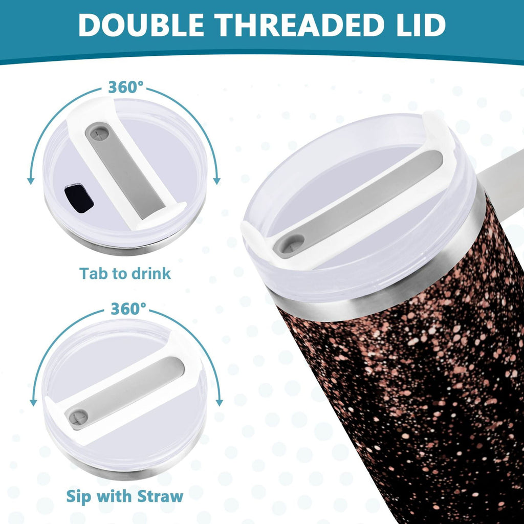 40 oz Insulated Stainless Steel Tumbler Double Wall Stainless Steel Tumbler with 2-Way Drinking Rose Gold Glitter - Pick 962