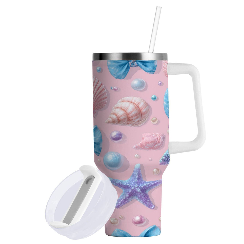30 oz Insulated Stainless Steel Tumbler Double Wall Stainless Steel Tumbler with 2-Way Drinking Seashells and Bows - Pick 150